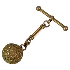 Victorian 9 Carat Rose Gold Ball and Tbar Pendant Fob Drop