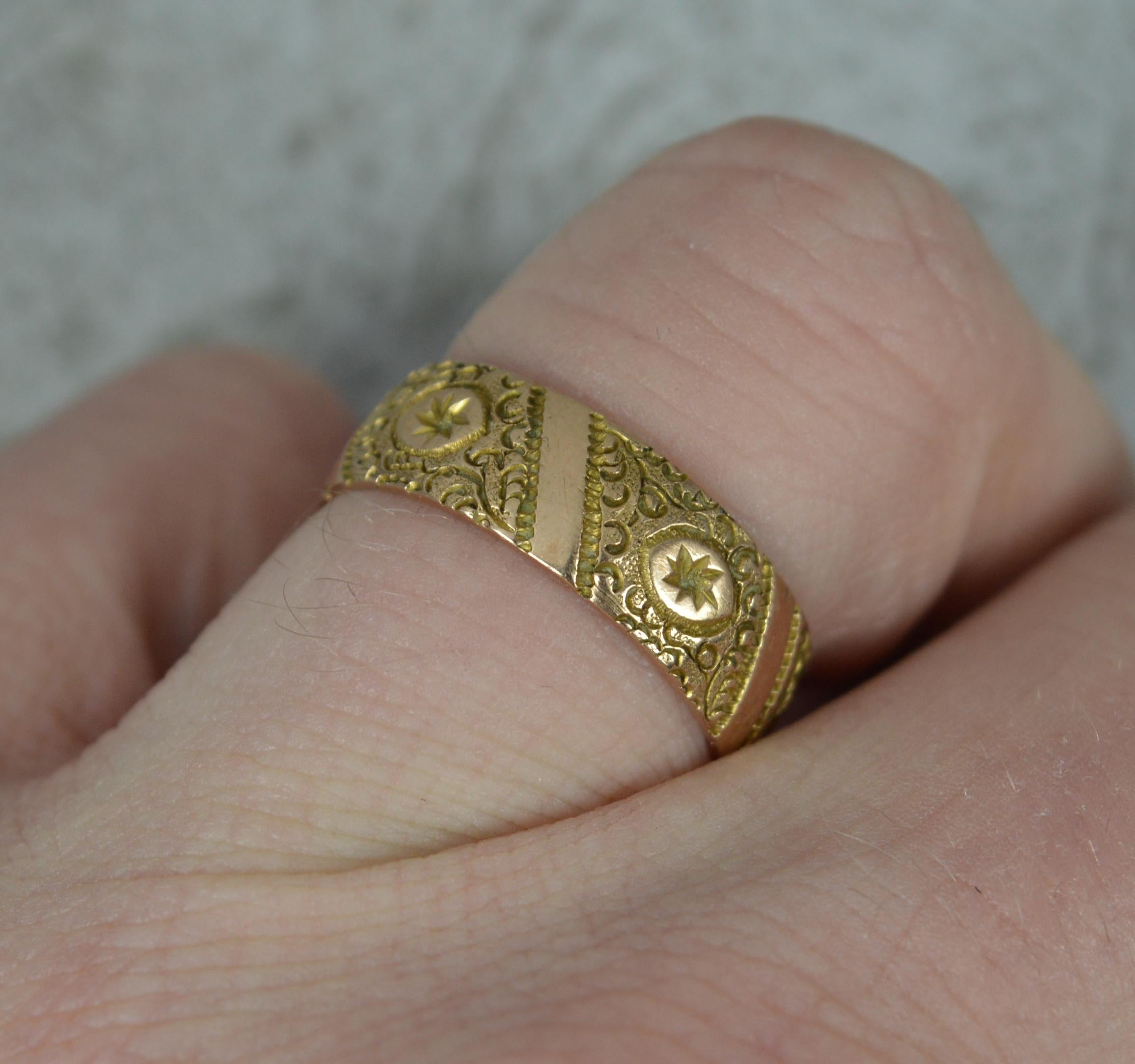Edwardian Victorian 9 Carat Rose Gold Chased Engraved Band Ring Wide