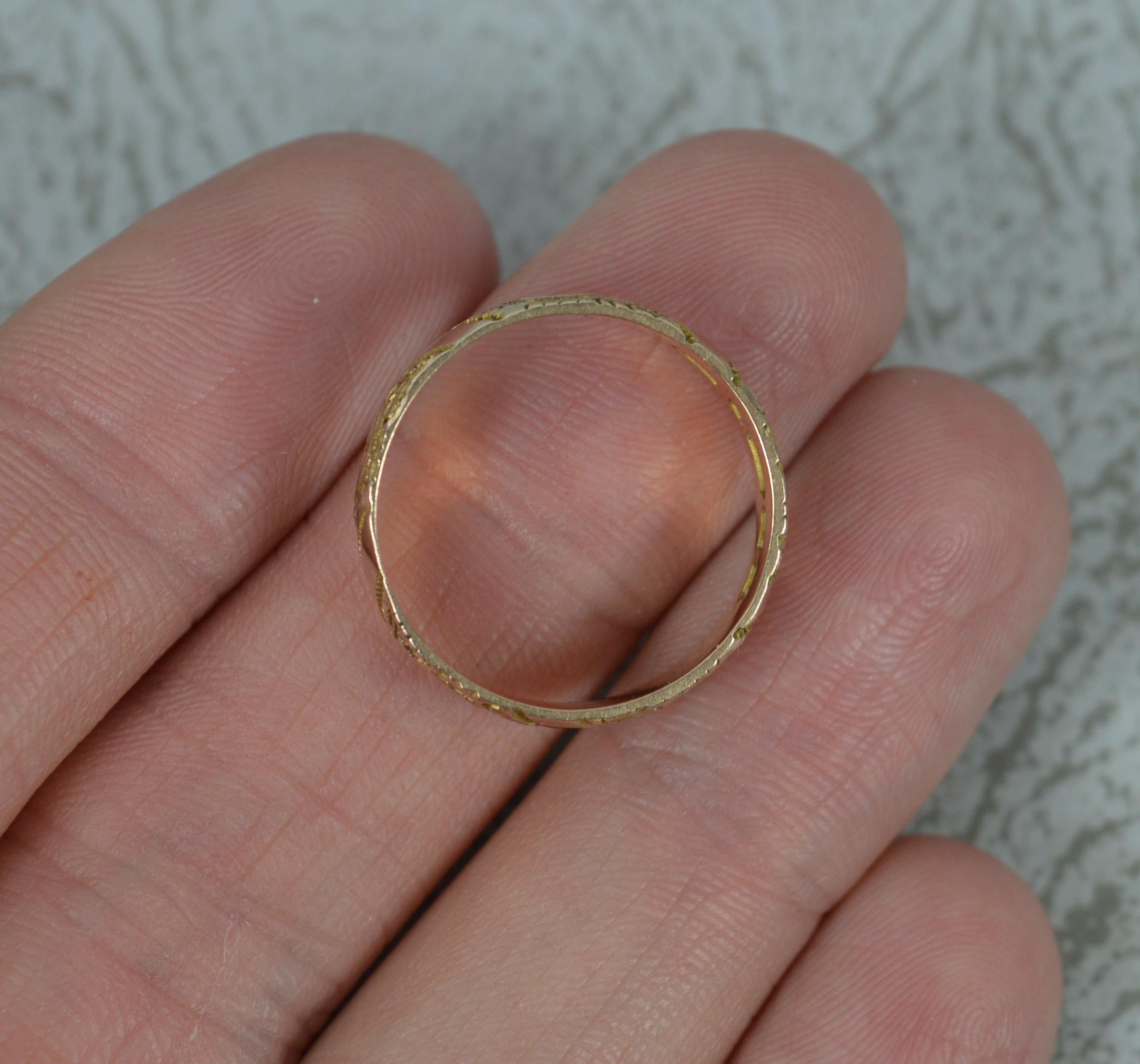 Victorian 9 Carat Rose Gold Chased Engraved Band Ring Wide In Excellent Condition In St Helens, GB