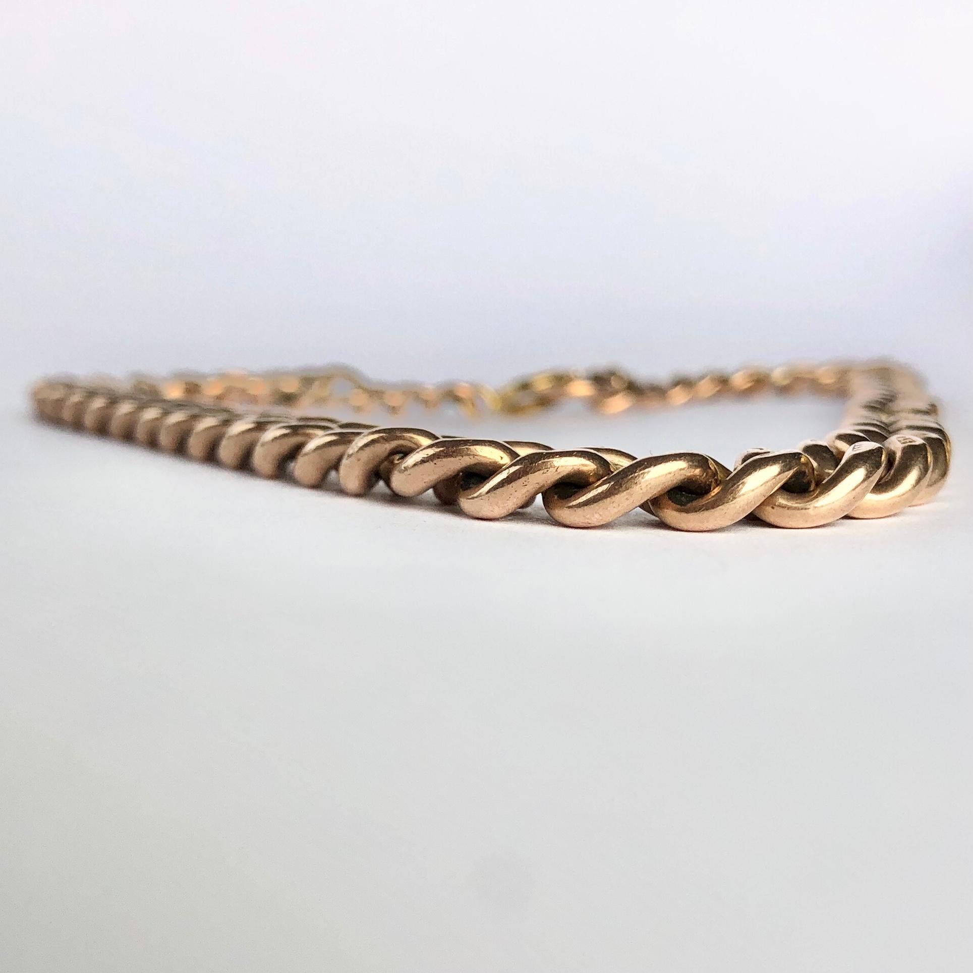 Viktorianisches Armband aus 9 Karat Roségold mit geschwungener Kette im Zustand „Gut“ im Angebot in Chipping Campden, GB