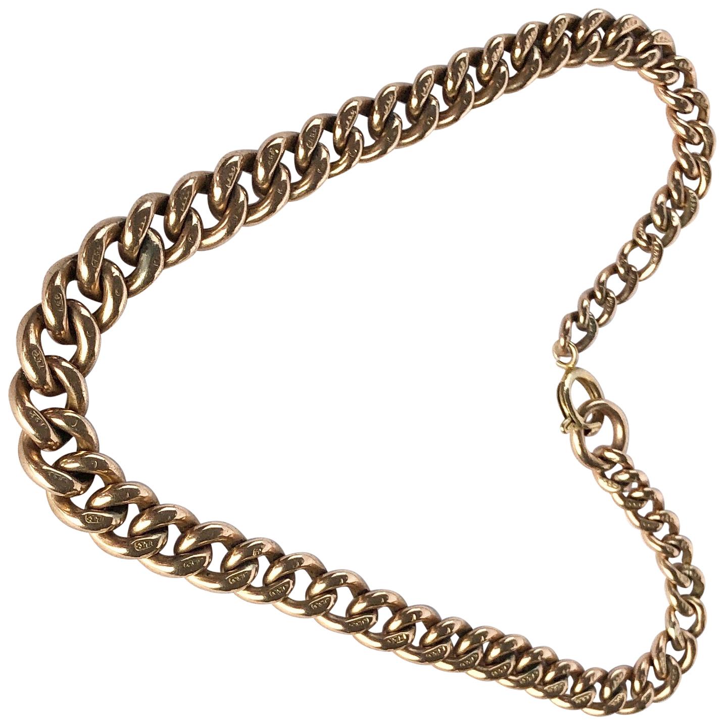 Victorian 9 Carat Rose Gold Curb Chain Bracelet For Sale