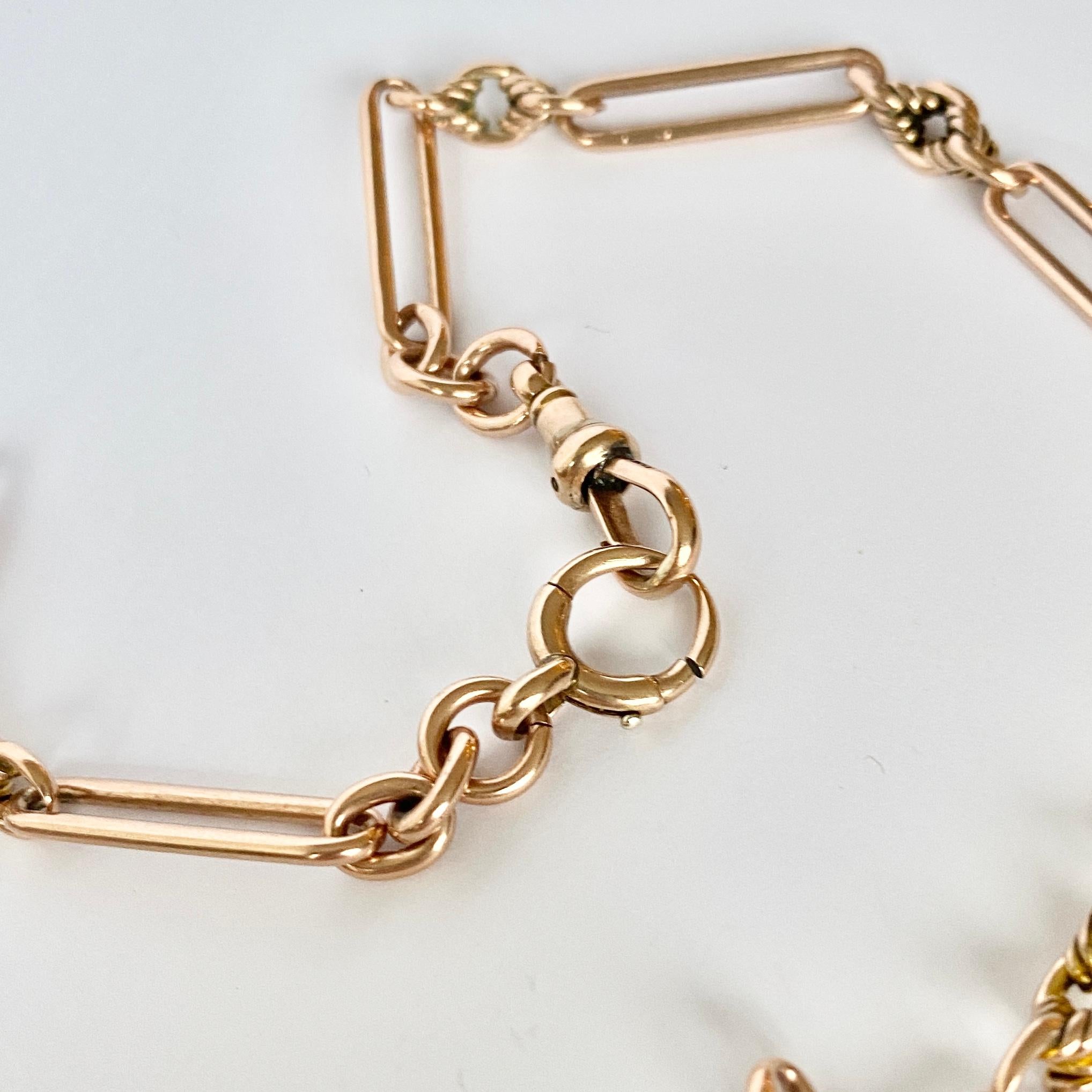 Victorian 9 Carat Rose Gold Fancy Albert Chain or Necklace In Good Condition In Chipping Campden, GB