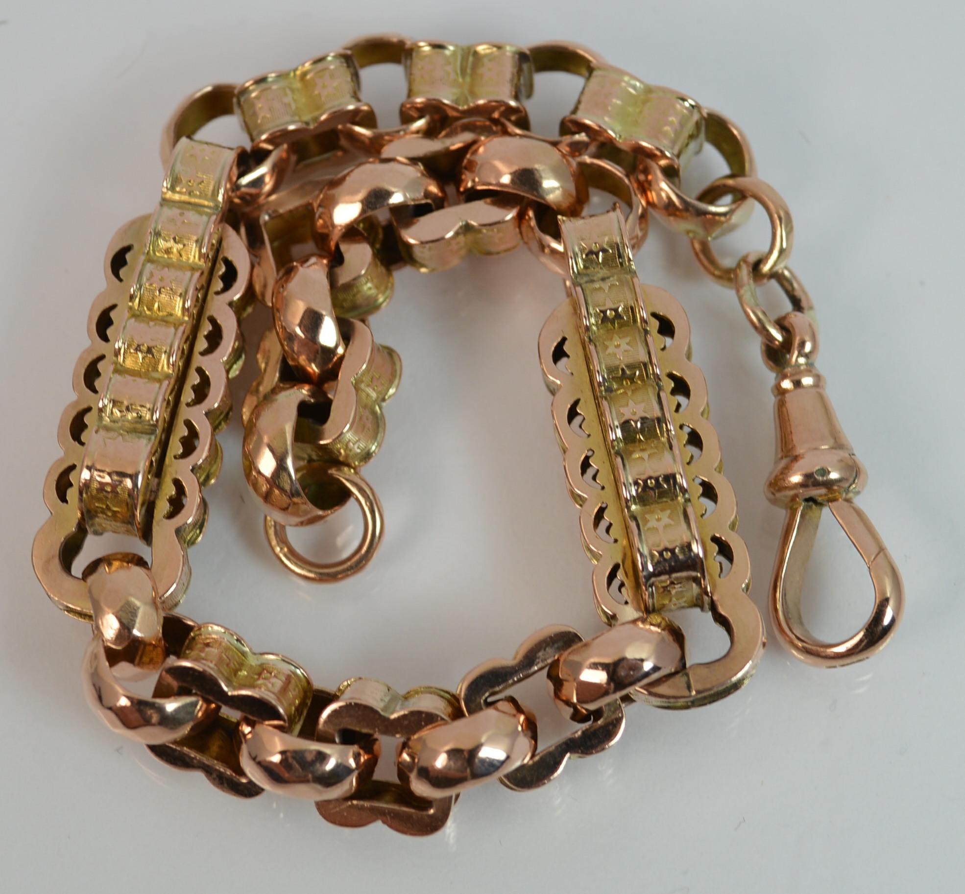 Victorian 9 Carat Rose Gold Fancy Link Pocket Watch Chain Bracelet In Excellent Condition In St Helens, GB