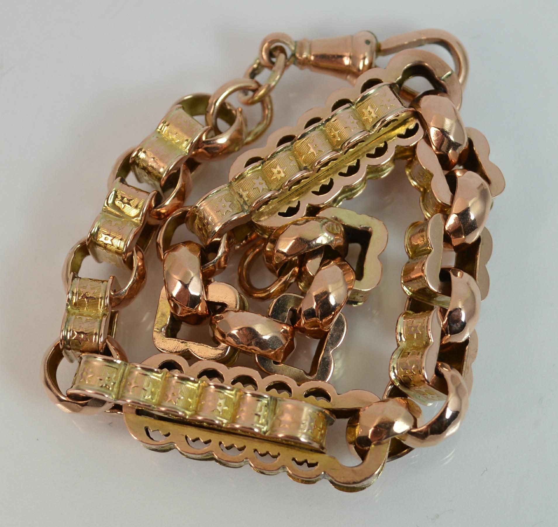 Victorian 9 Carat Rose Gold Fancy Link Pocket Watch Chain Bracelet 1