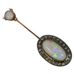 Victorian 9 Carat Rose Gold Opal and Rose Cut Diamond Dangle Necklace in Box