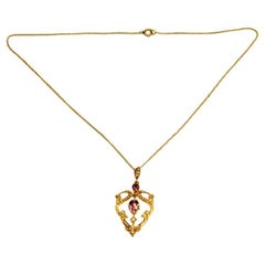 Victorian 9 ct Gold Amethyst 
Pearl Pendant on 9ct gold Chain Dated circa 1900