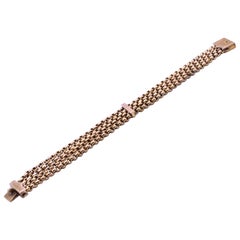 Victorian 9 Karat Four Strand Belcher Chain Bracelet with Fancy Engraved Clasp