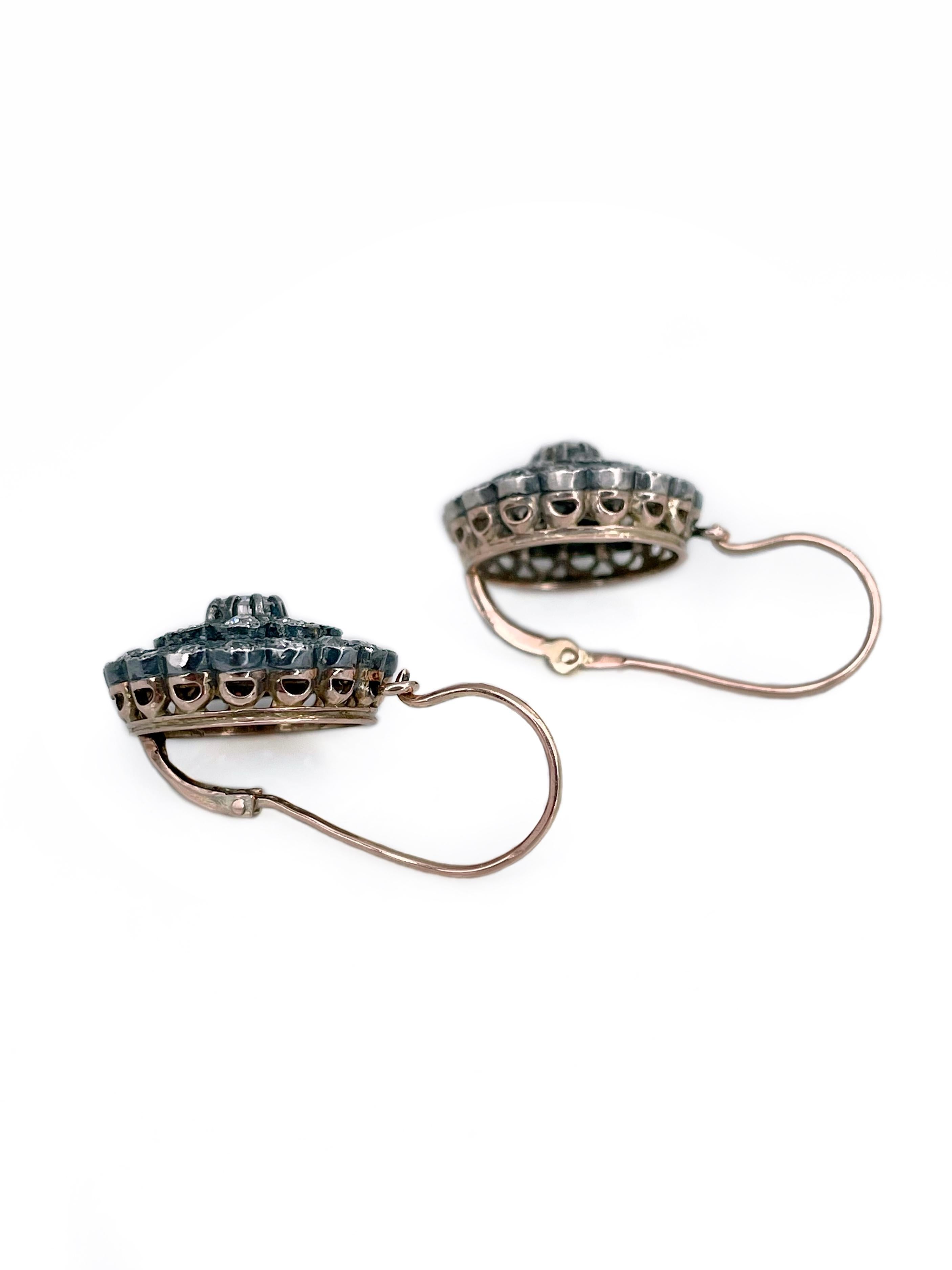 Taille vieille mine Boucles d'oreilles victoriennes en or 9 carats 3.20 carats avec diamant sur le devant en vente