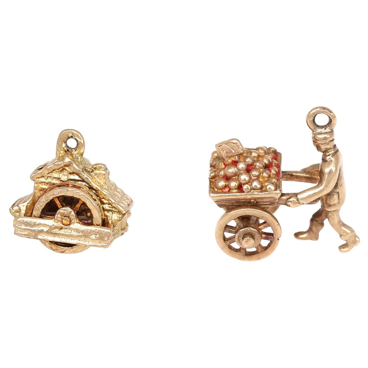 Victorian 9 Karat Gold Charms for Bracelet British Watermill Wheelbarrow