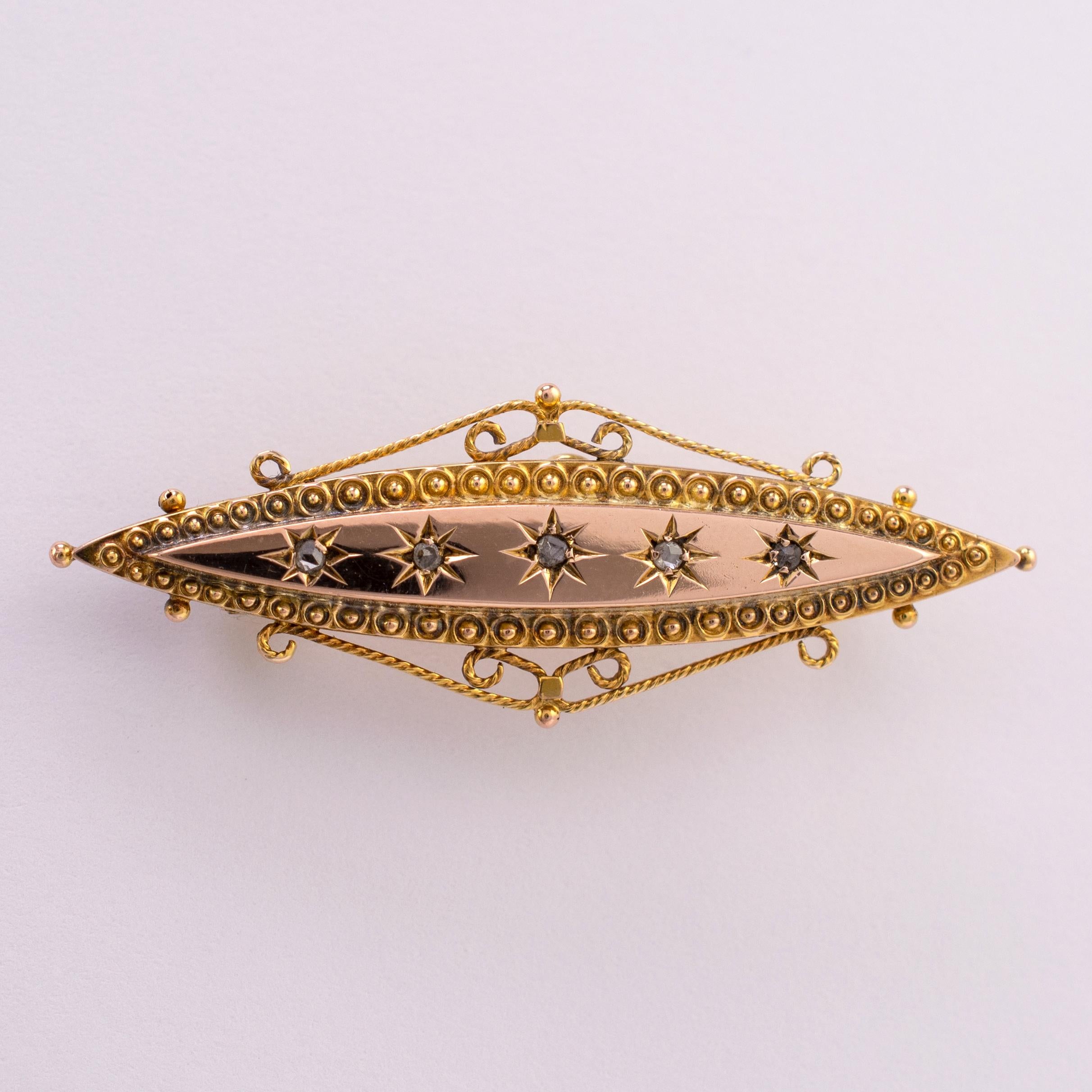 Rose Cut Antique Victorian Diamond Brooch Pin Dated Chester, 1900