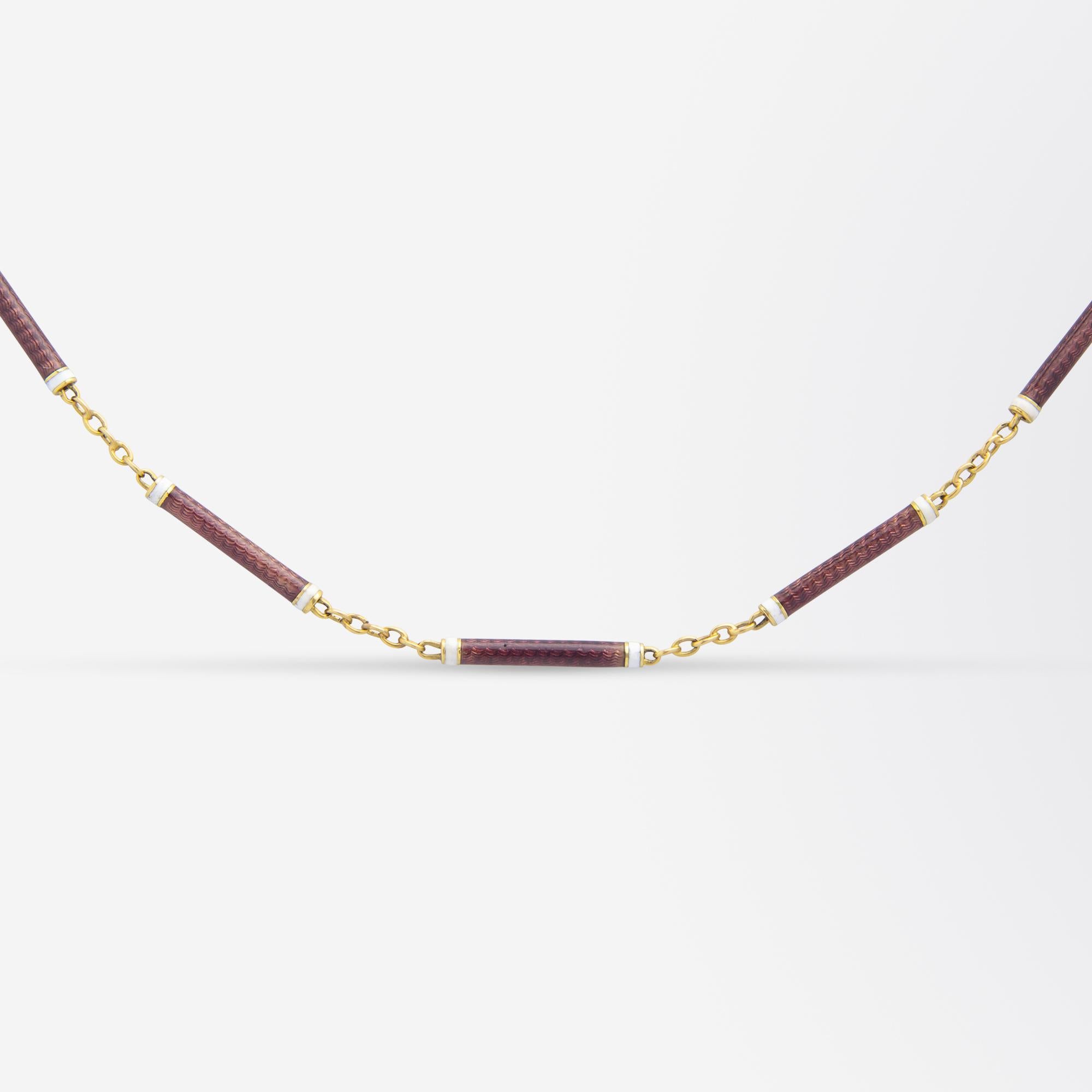 Women's or Men's Victorian 9 Karat Gold & Enamel 'Baton' Necklace