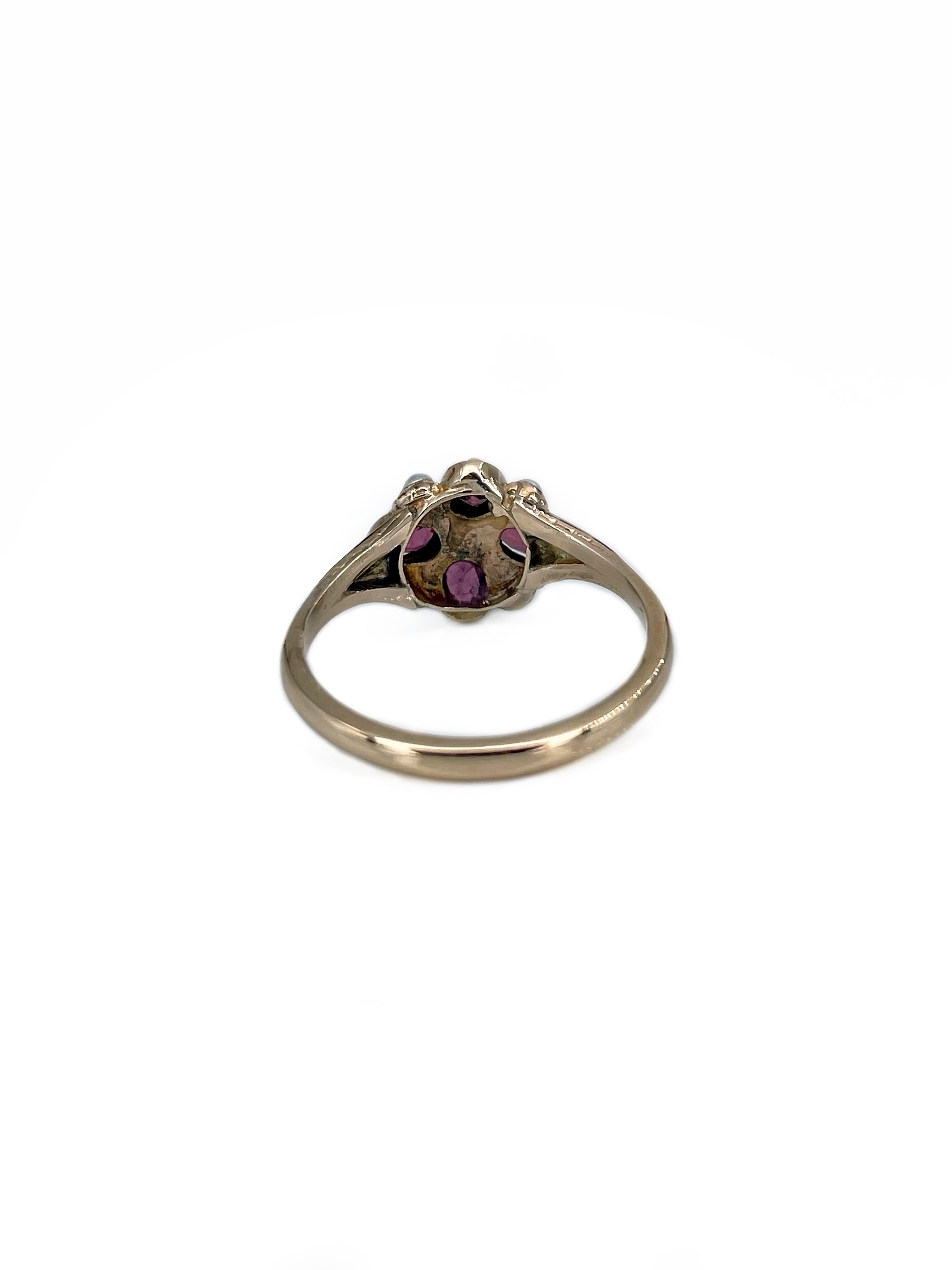 Women's Victorian 9 Karat Gold 1.00 Carat Garnet Rhodolite Seed Pearl Ring For Sale