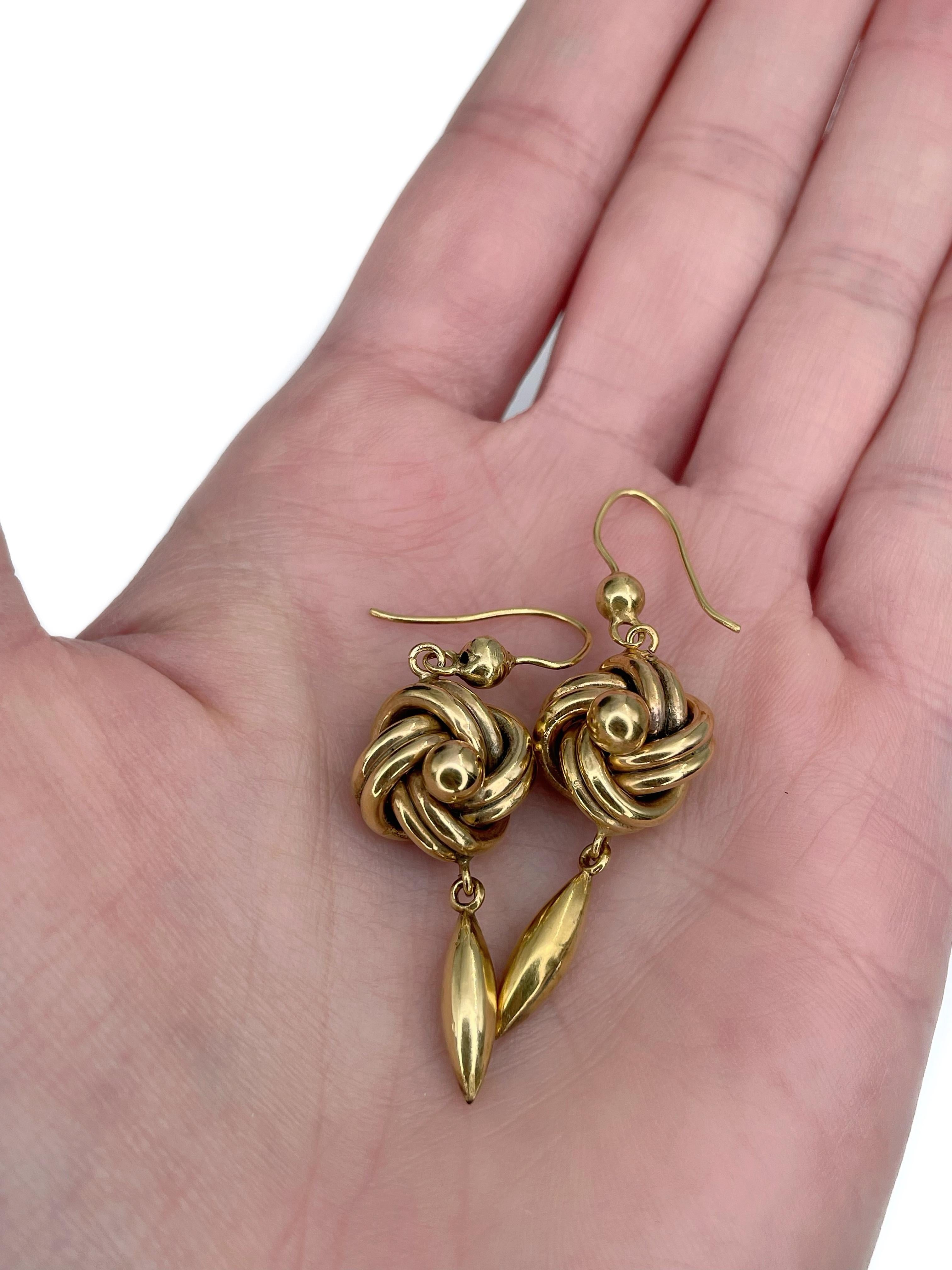 Women's Victorian 9 Karat Gold Love Knot Dangle Earrings