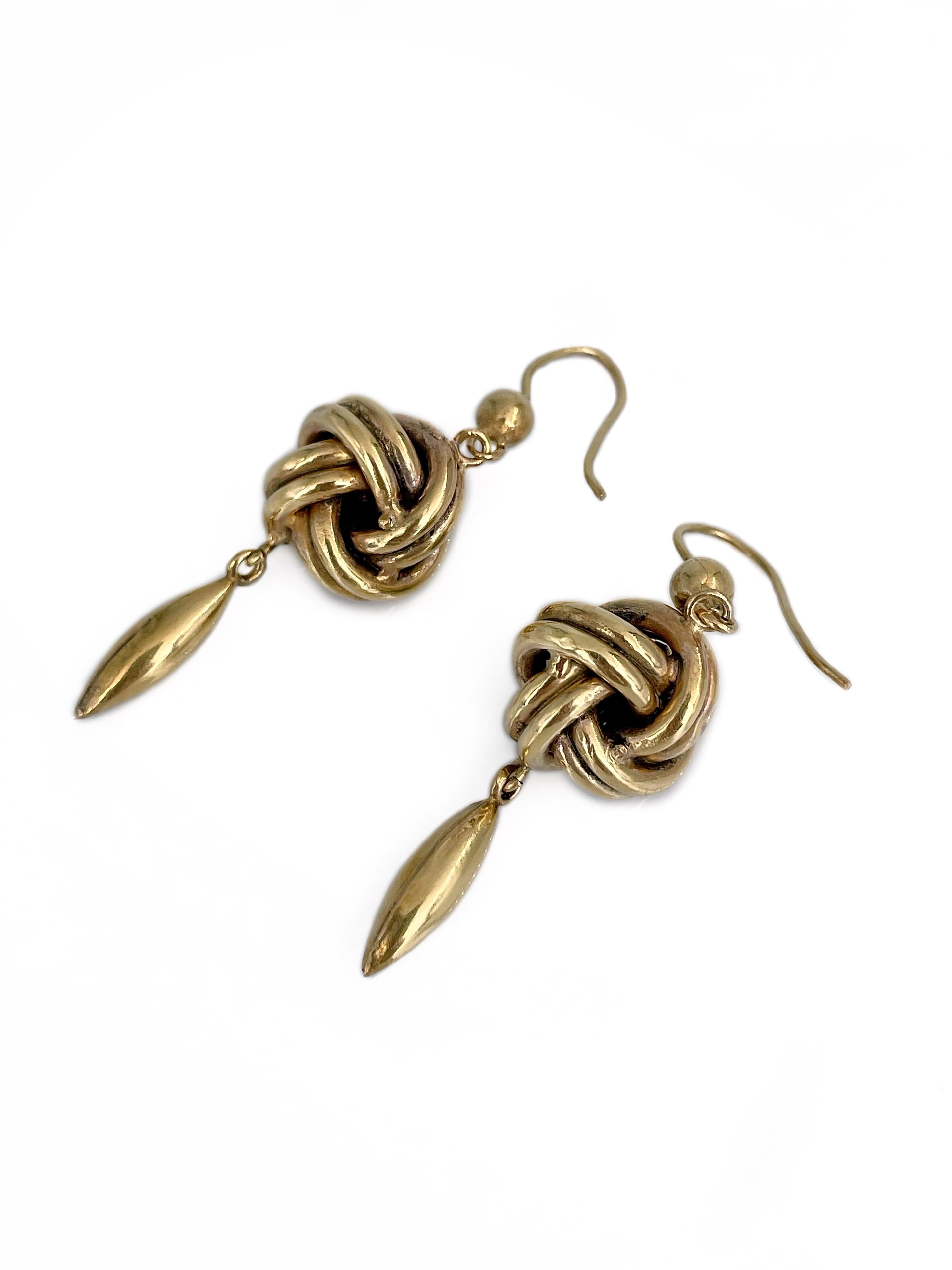 Victorian 9 Karat Gold Love Knot Dangle Earrings 1