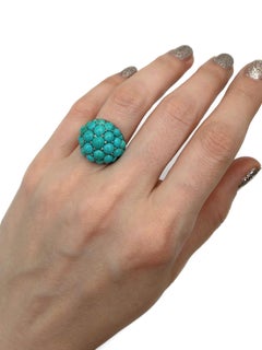 Victorian 9 Karat Gold Pavé Set Turquoise Dome Ring