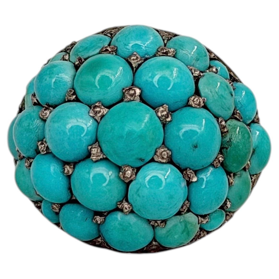 Victorian 9 Karat Gold Pavé Set Turquoise Dome Ring