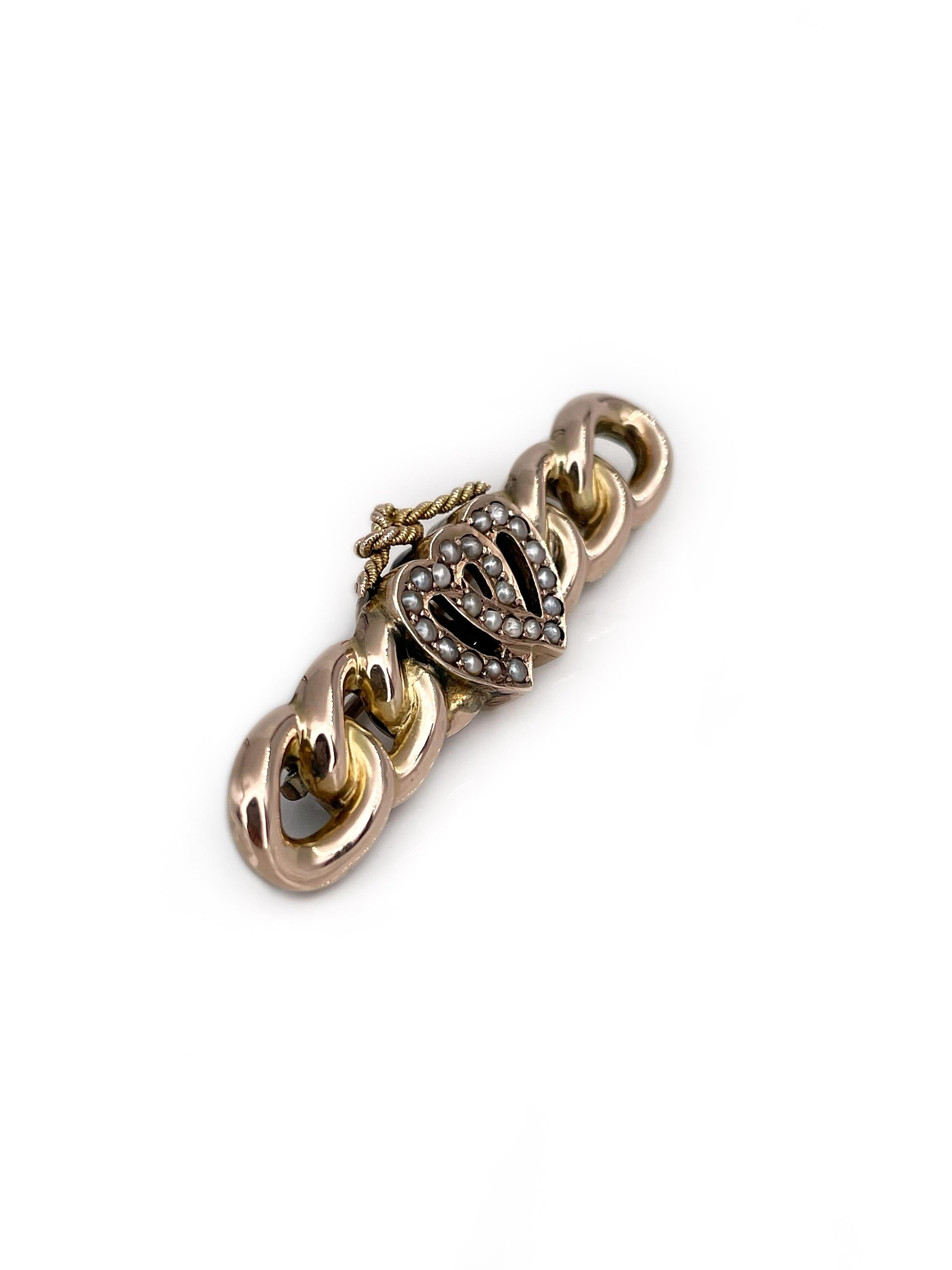 This is a Victorian double heart bar brooch crafted in 9K rose-yellow gold. The piece features seed pearls. 

Weight: 4.02g
Length: 5cm
Heart height: 1cm

———

If you have any questions, please feel free to ask. We describe our items accurately.