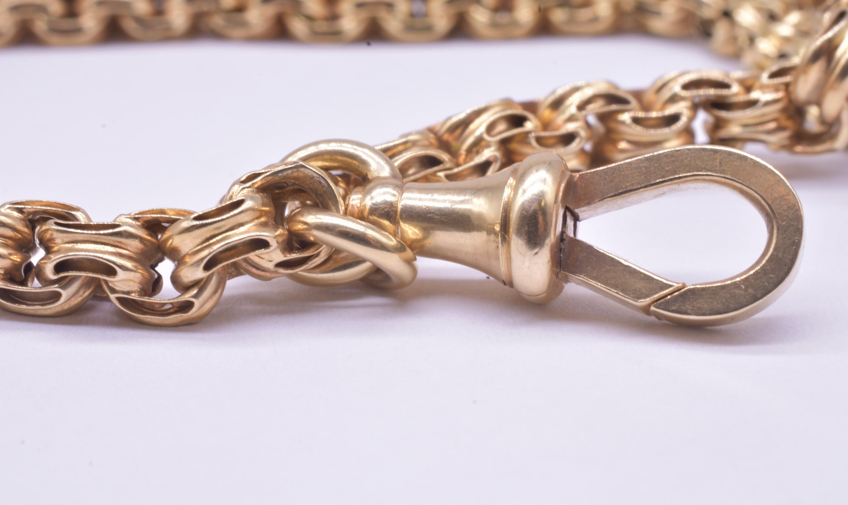 Victorian 9 Karat Love Knot Long Guard Watch Chain For Sale 4