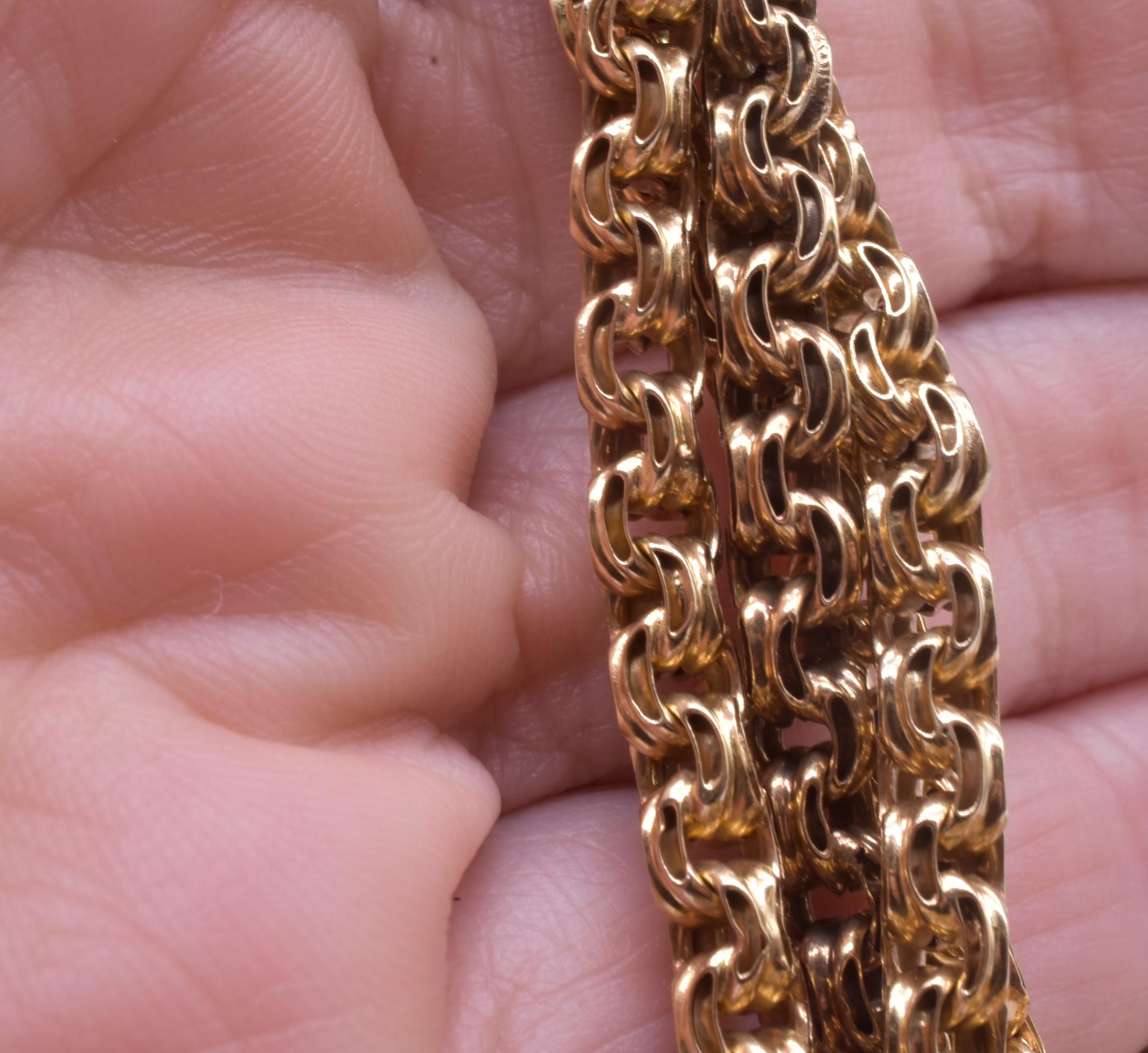 Victorian 9 Karat Love Knot Long Guard Watch Chain For Sale 2