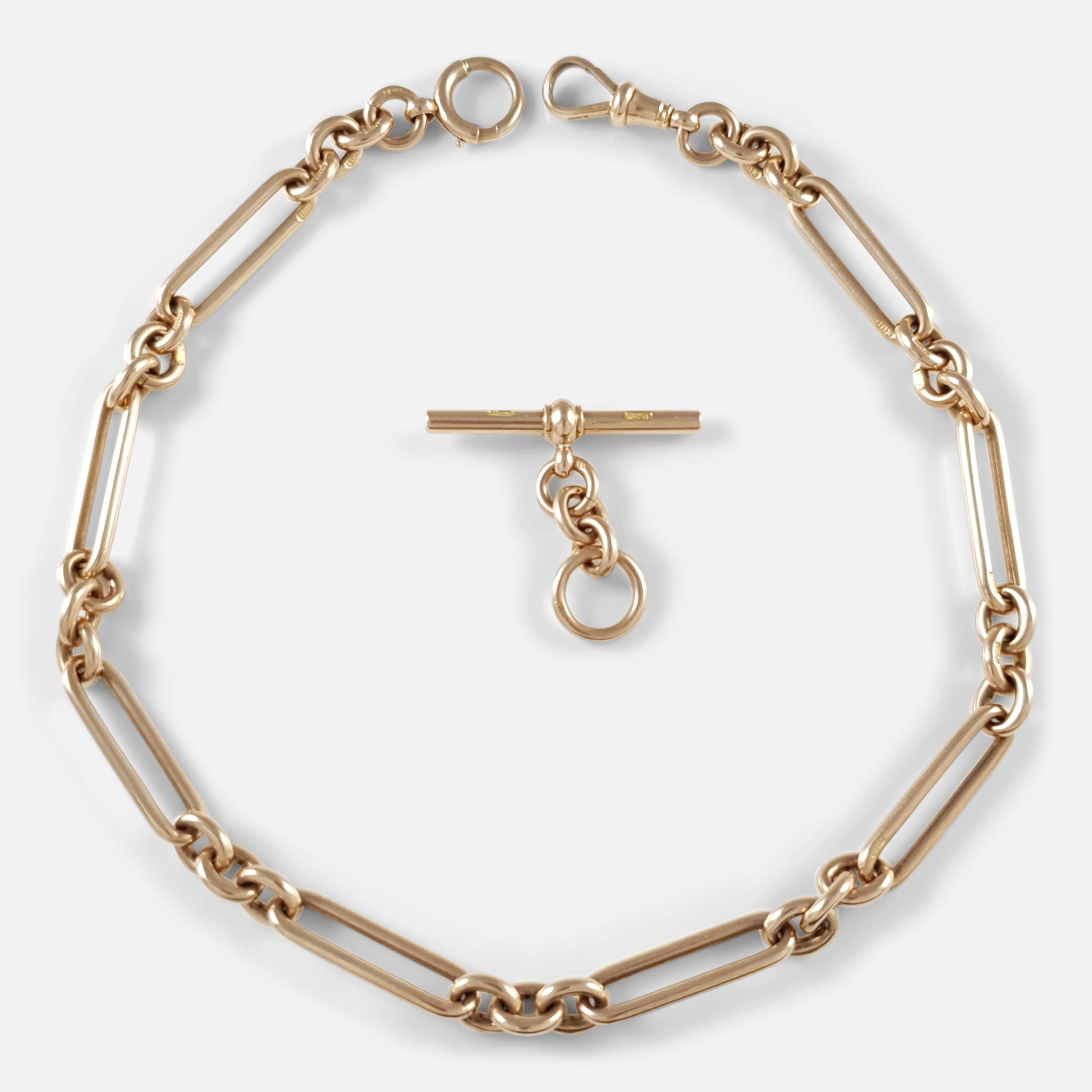 Victorian 9 Karat Rose Gold Trombone Link Albert Watch Chain Chester 1897 7