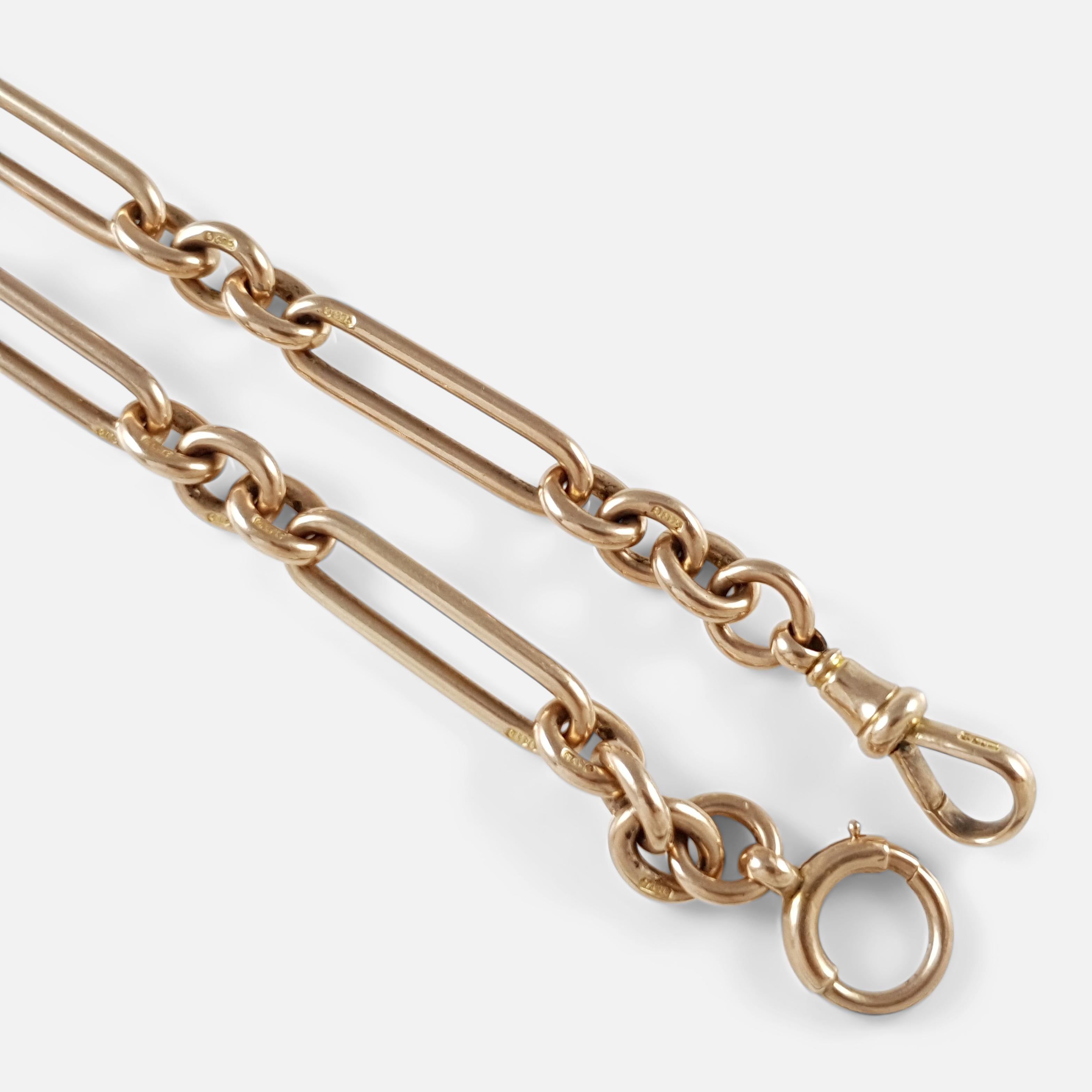 Women's or Men's Victorian 9 Karat Rose Gold Trombone Link Albert Watch Chain Chester 1897