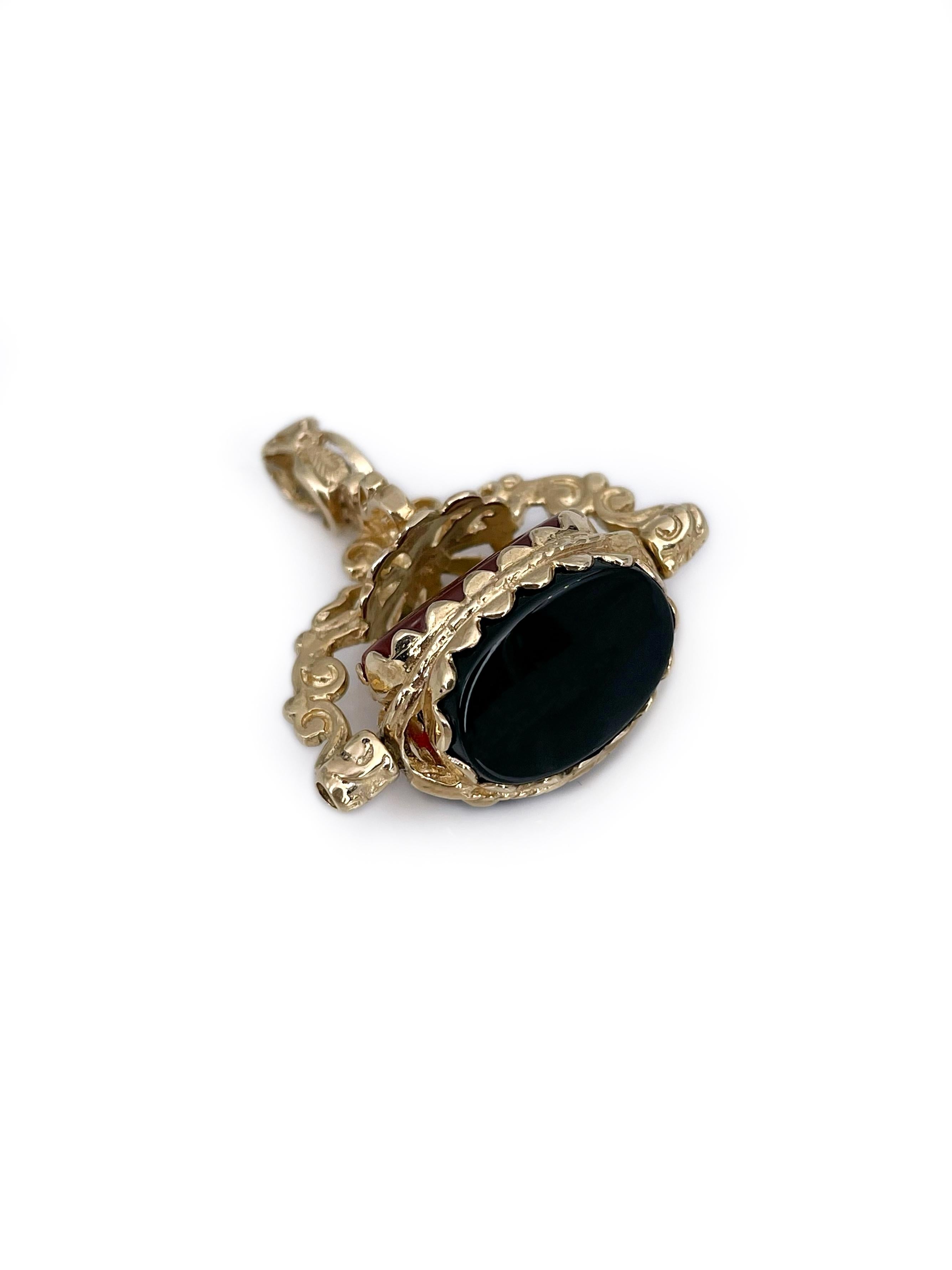 Victorian 9 Karat Gold Onyx Carnelian Bloodstone Swivel Fob Pendant Necklace 1