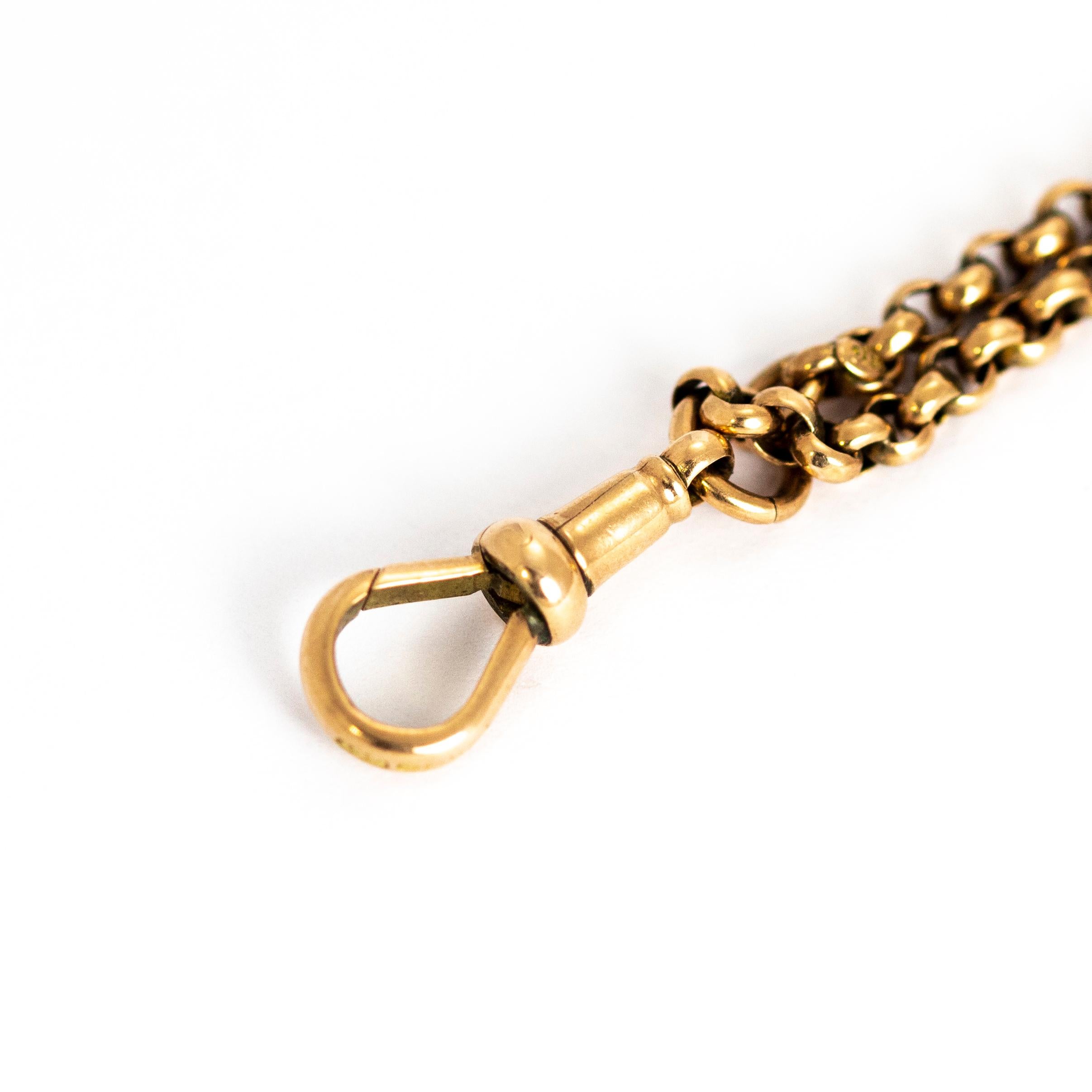 Victorian 9 Karat Rose Gold Long Guard Chain With Dog Clip In Excellent Condition In Chipping Campden, GB