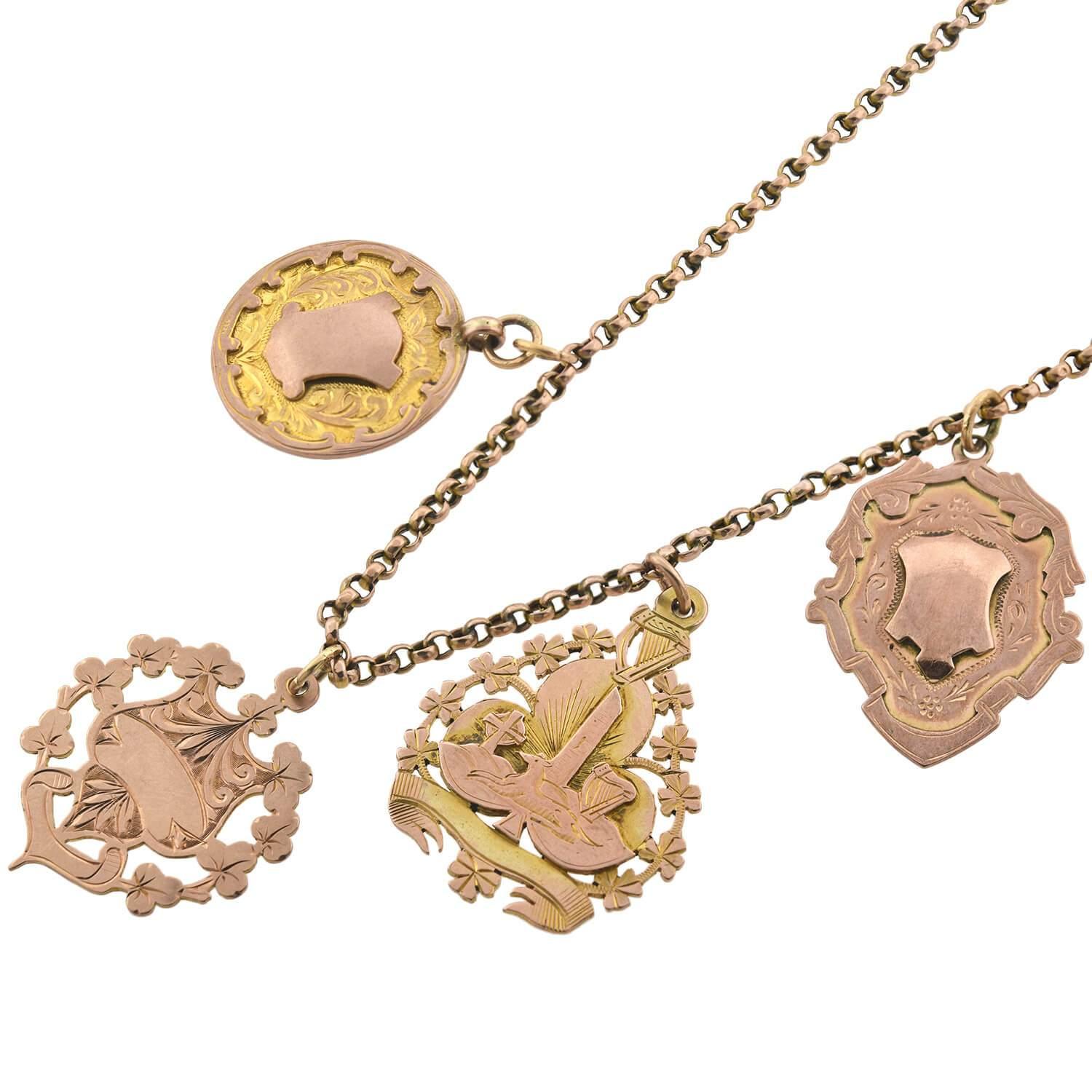 Victorien Collier pendentif médaillon victorien multi-méditerranéen en or rose 9 carats en vente