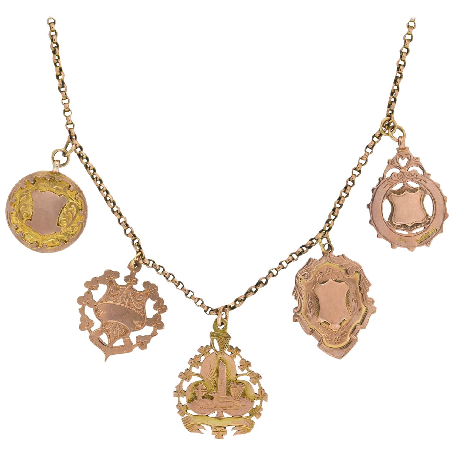 Victorian 9 Karat Rose Gold Multi-Medallion Pendant Necklace