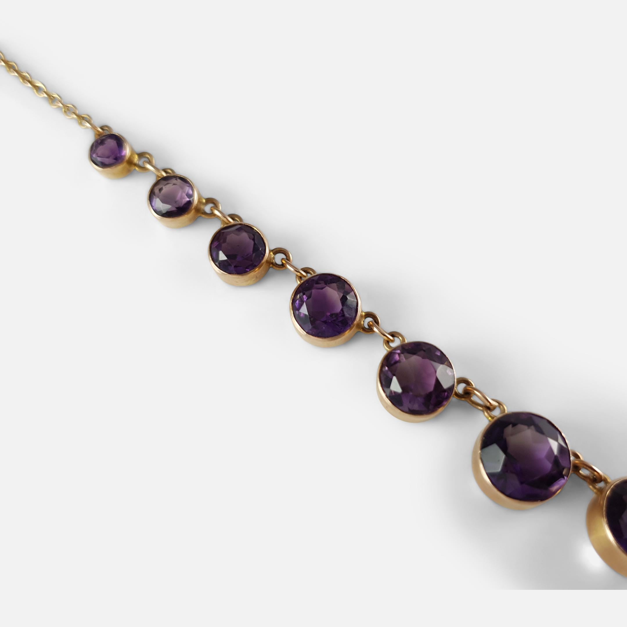 Victorian 9 Karat Yellow Gold 27.84 Carat Amethyst Riviere Necklace, circa 1890 In Good Condition In Glasgow, GB