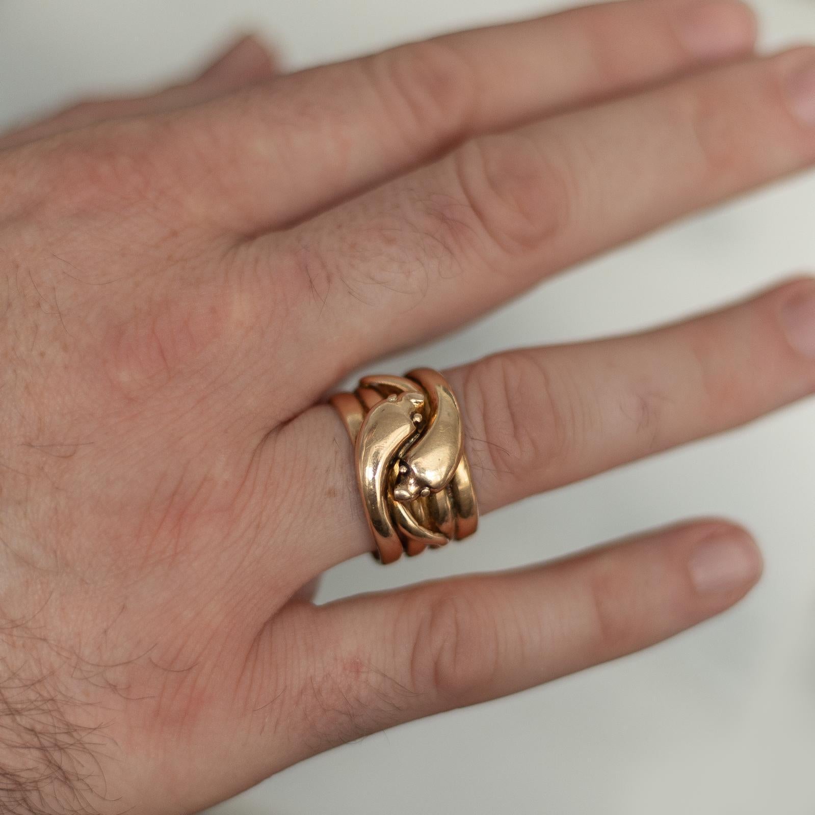 Women's or Men's Victorian 9 Karat Yellow Gold Snake Ring For Sale