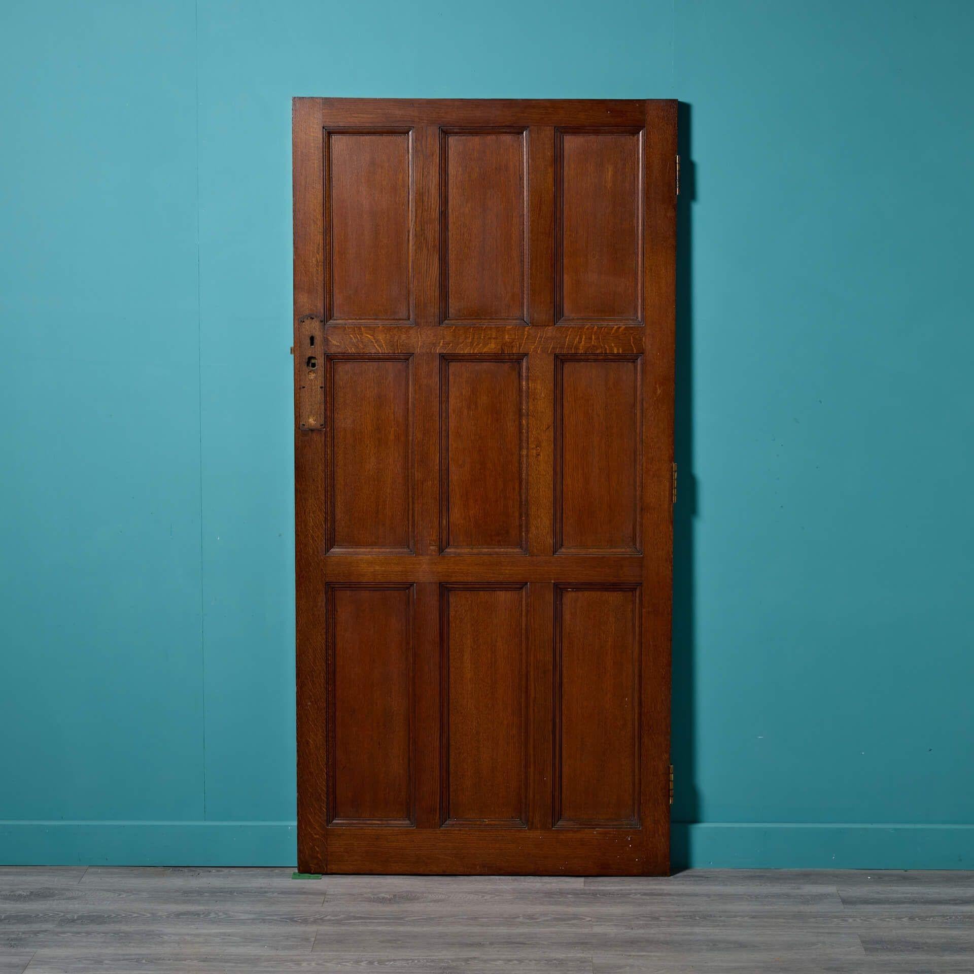 English Victorian 9 Panel Solid Oak Door For Sale