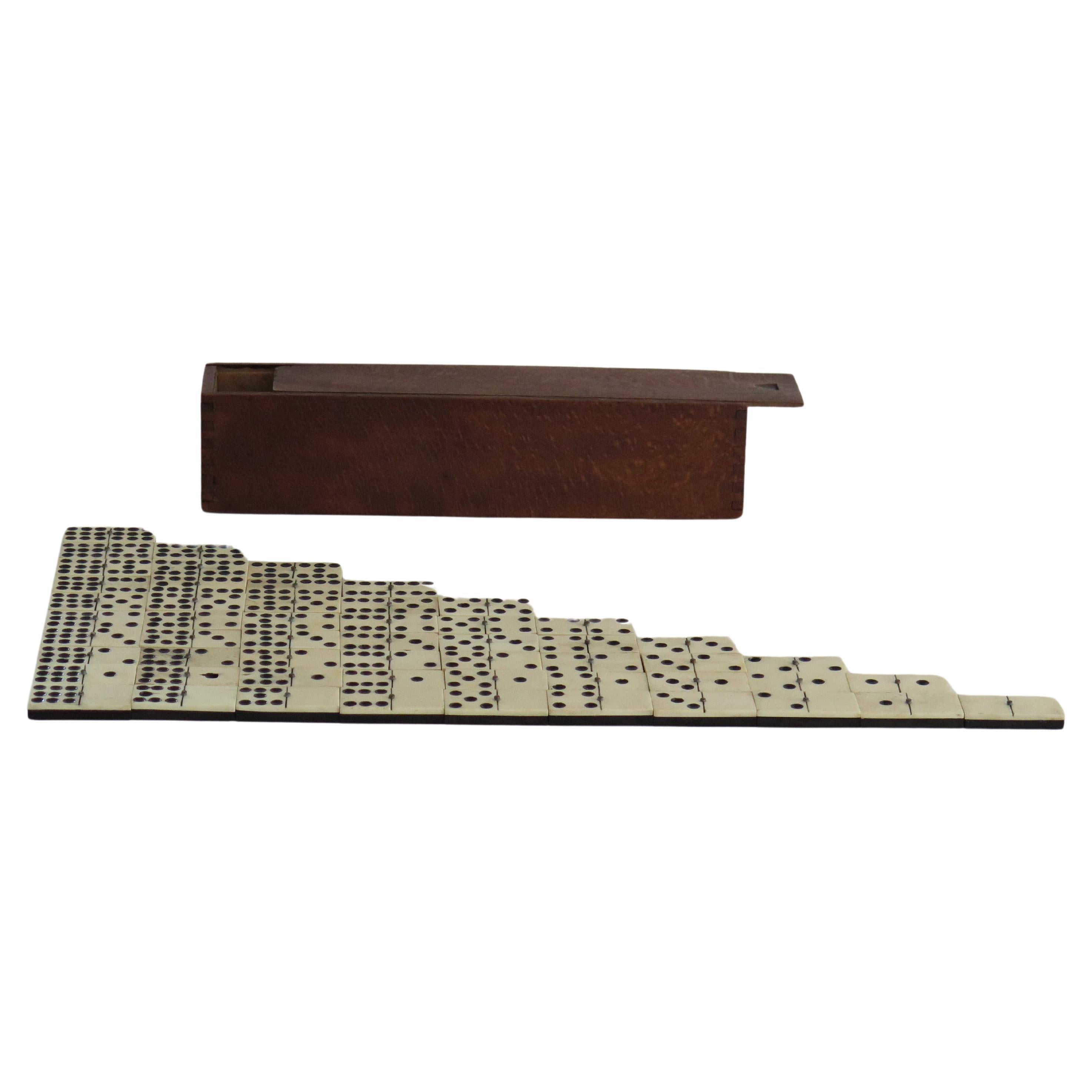 Victorian "9-Spot" Dominoe Game 55 Piece Set in Jointed Hardwood Box, 19th C.