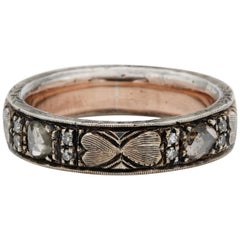 Victorian .90 Carat Diamond Heart Carved 9 Karat Gold Silver Eternity Ring