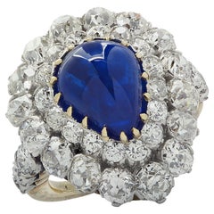 Victorian 9.00 Carat Cabochon Sapphire and Diamond Ring