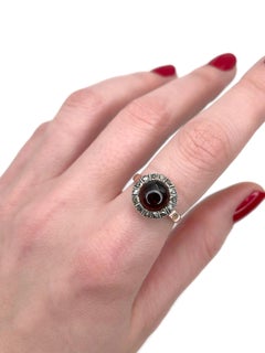Victorian 925 Silver Brownish Red Paste 0.15 Carat Diamond Cluster Ring