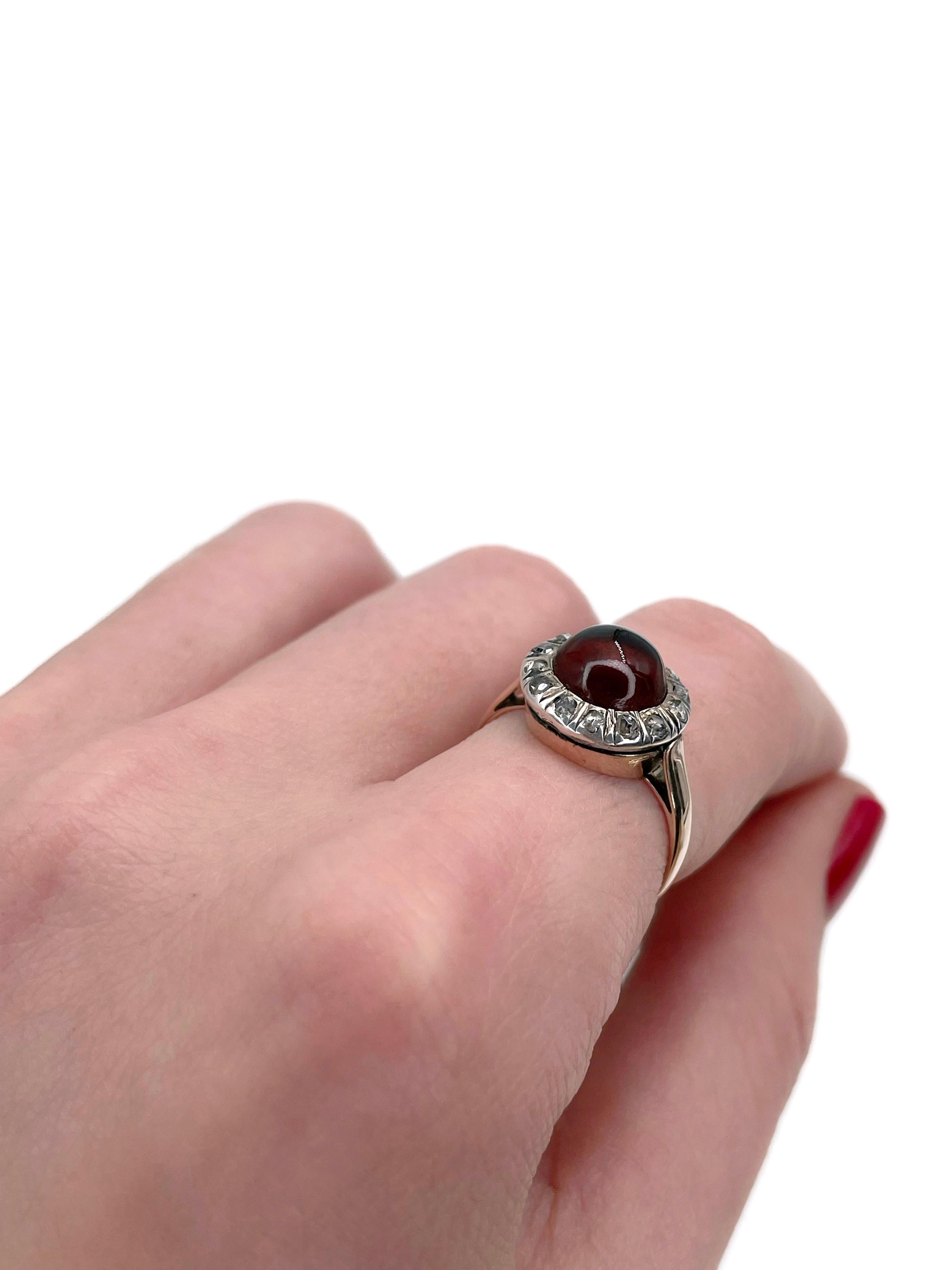 Viktorianischer 925 Silber Gold Brauner Roter Paste 0,15 Karat Diamant-Cluster-Ring (Rosenschliff) im Angebot