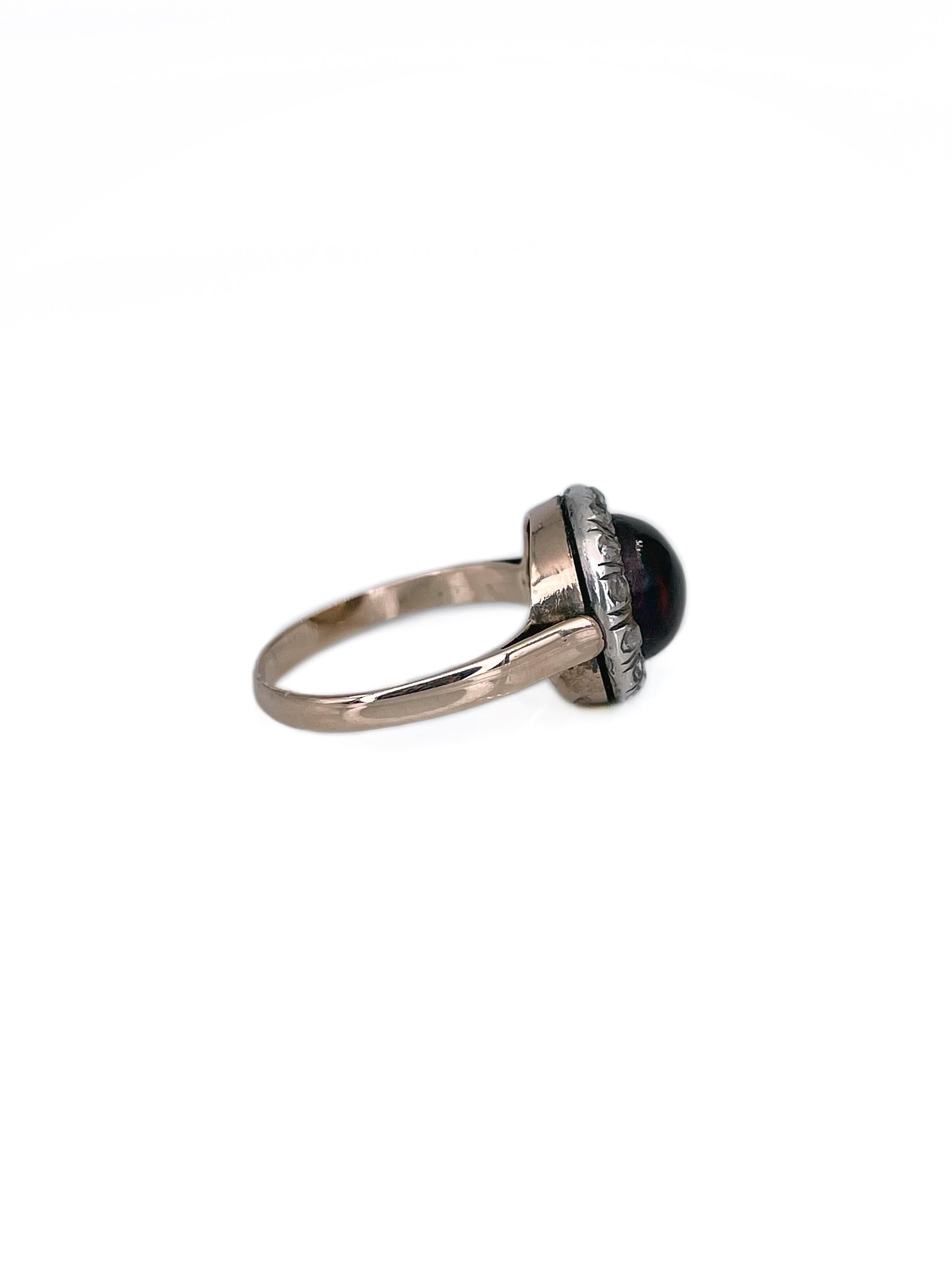 Viktorianischer 925 Silber Gold Brauner Roter Paste 0,15 Karat Diamant-Cluster-Ring im Zustand „Gut“ im Angebot in Vilnius, Vilniaus apskr.