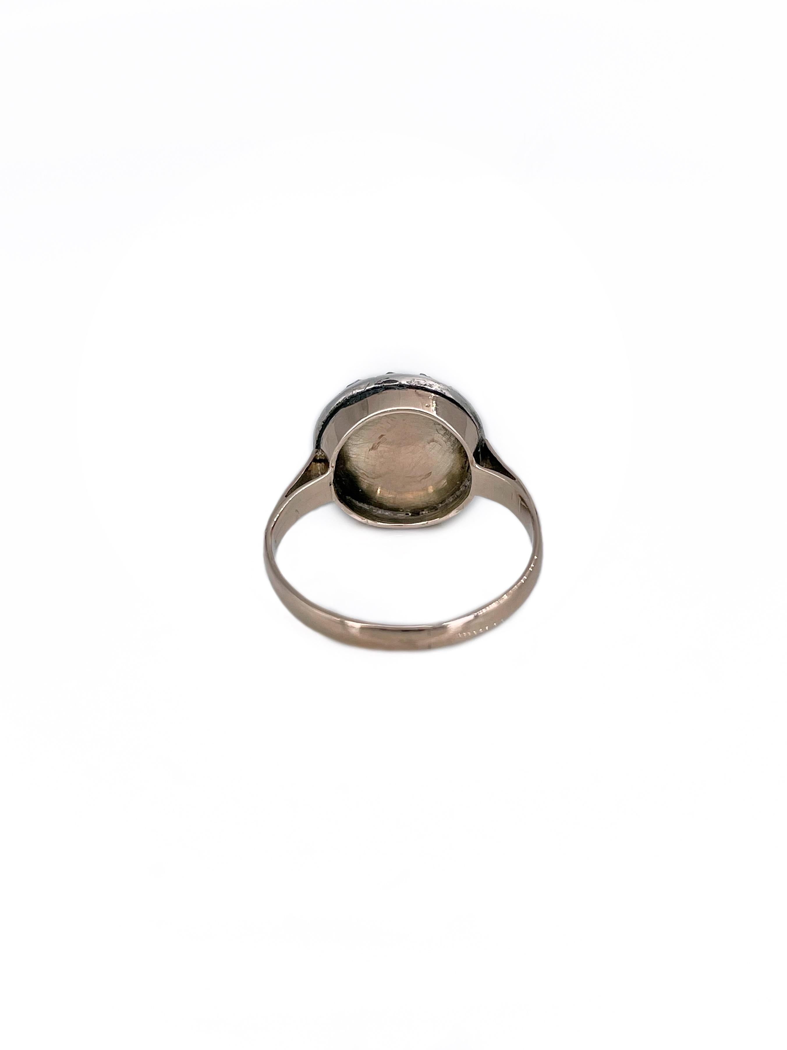 Viktorianischer 925 Silber Gold Brauner Roter Paste 0,15 Karat Diamant-Cluster-Ring für Damen oder Herren im Angebot