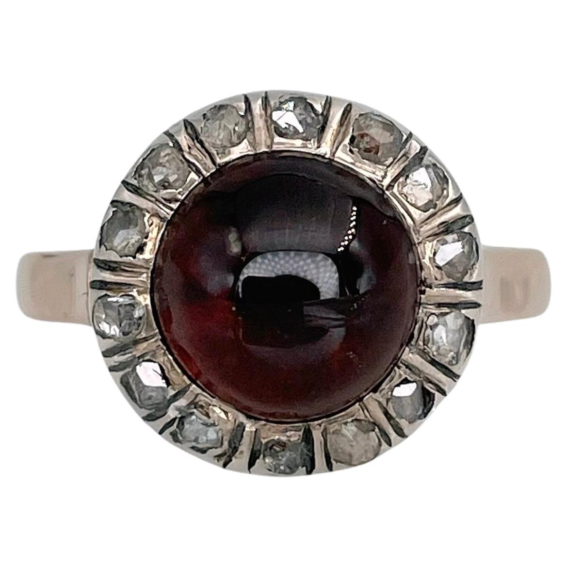 Victorian 925 Silver Gold Brownish Red Paste 0.15 Carat Diamond Cluster Ring