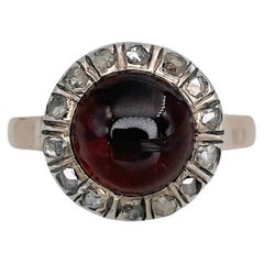 Victorian 925 Silver Gold Brownish Red Paste 0.15 Carat Diamond Cluster Ring