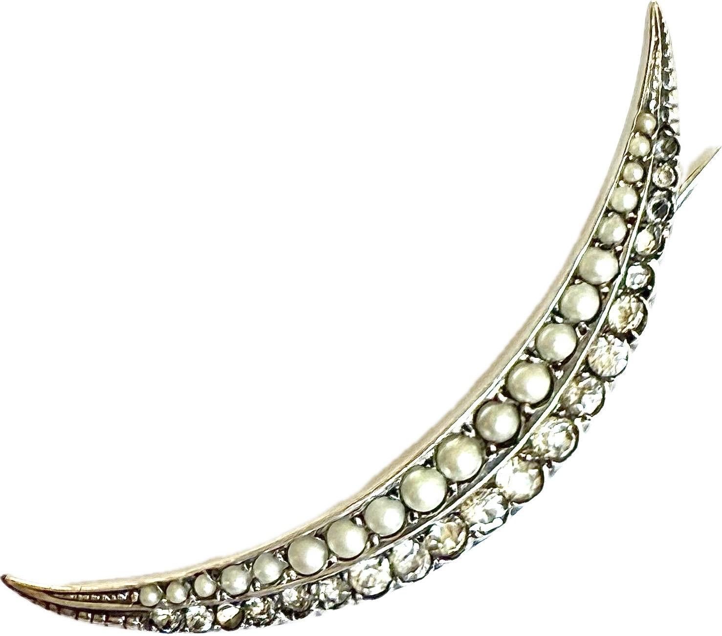 Viktorianische Brosche aus 925er Sterlingsilber mit Halbmond, besetzt mit Perlen, 1990er Jahre im Angebot 9