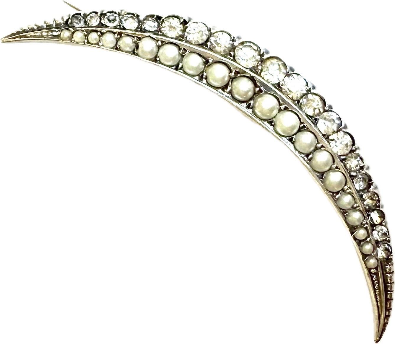 Viktorianische Brosche aus 925er Sterlingsilber mit Halbmond, besetzt mit Perlen, 1990er Jahre im Angebot 10