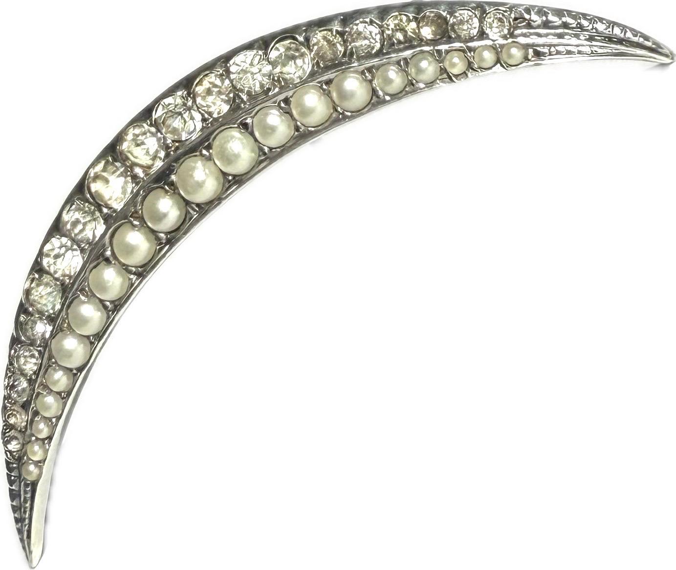 Viktorianische Brosche aus 925er Sterlingsilber mit Halbmond, besetzt mit Perlen, 1990er Jahre im Angebot 2
