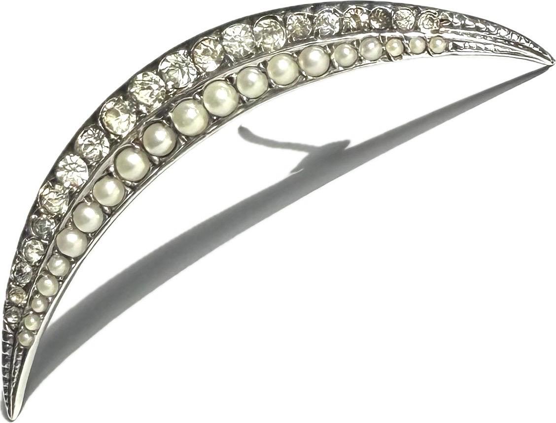 Viktorianische Brosche aus 925er Sterlingsilber mit Halbmond, besetzt mit Perlen, 1990er Jahre im Angebot 3