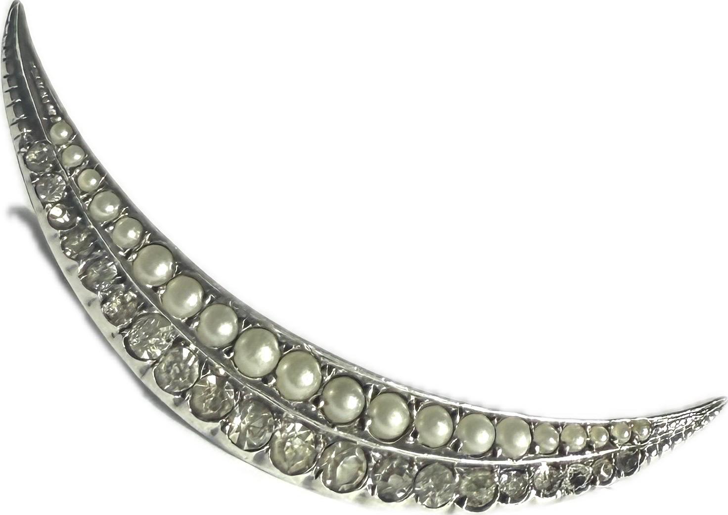 Viktorianische Brosche aus 925er Sterlingsilber mit Halbmond, besetzt mit Perlen, 1990er Jahre im Angebot 4