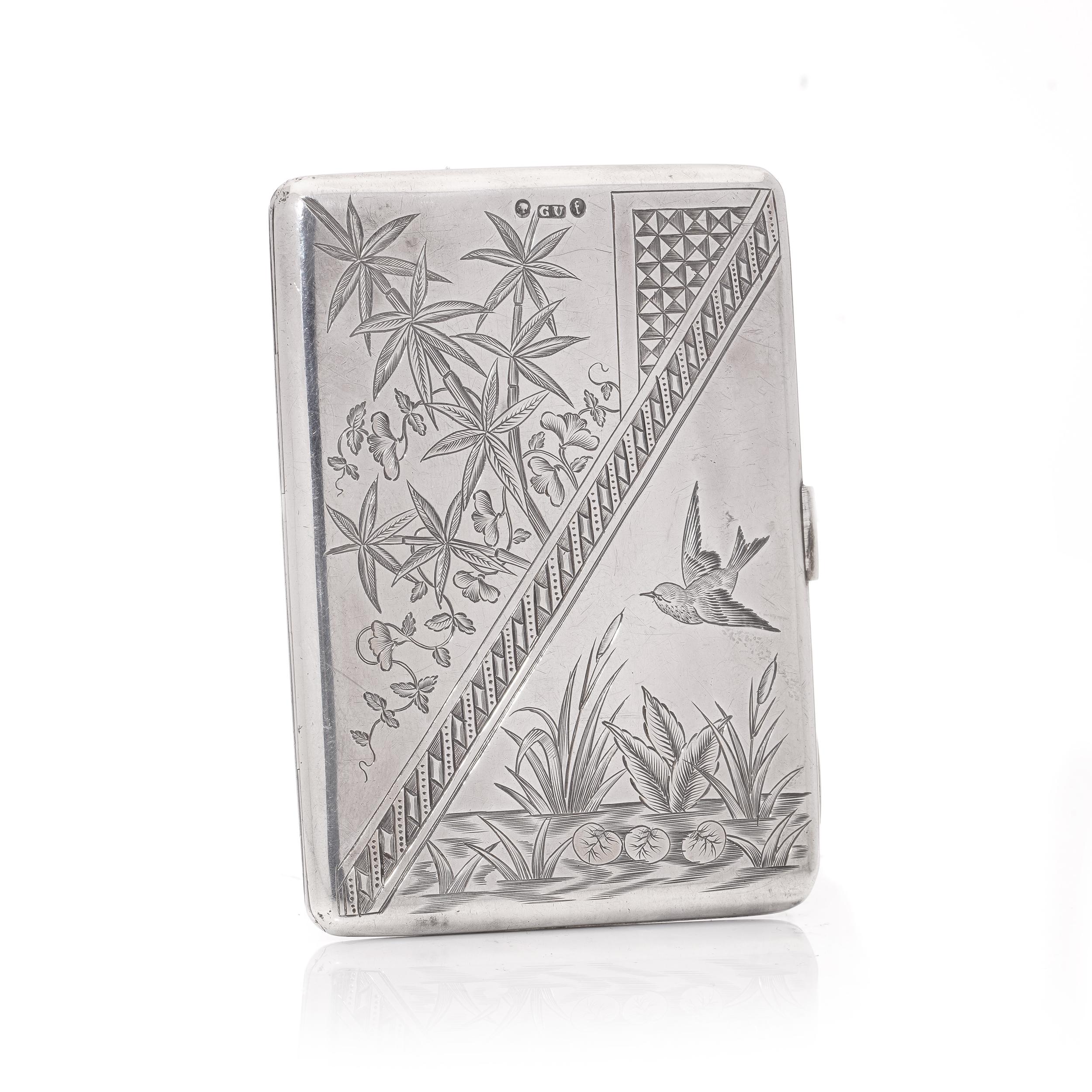 High Victorian Victorian 925 sterling silver Japan inspired card case  For Sale