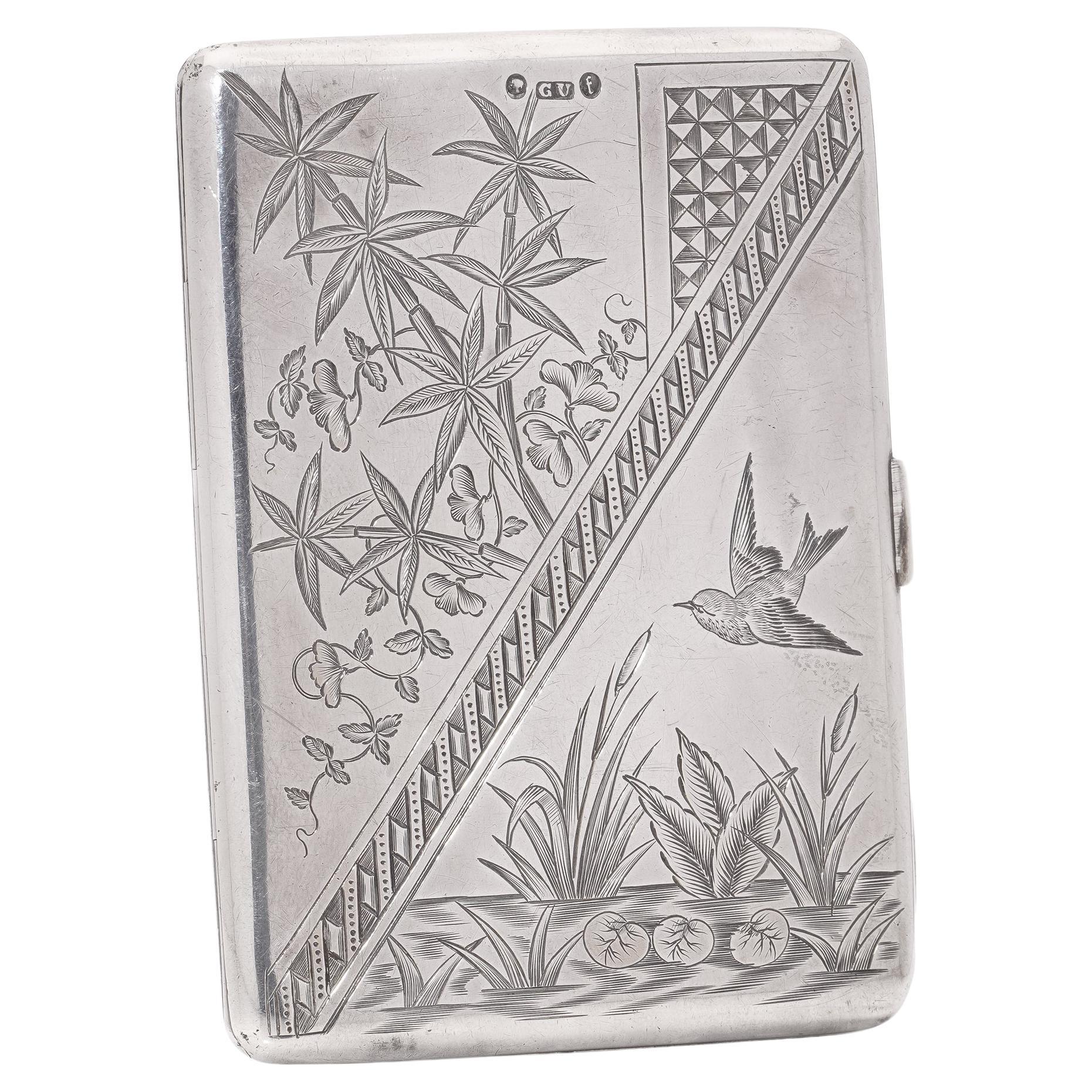 Étui à cartes victorien en argent sterling 925 d'inspiration japonaise 