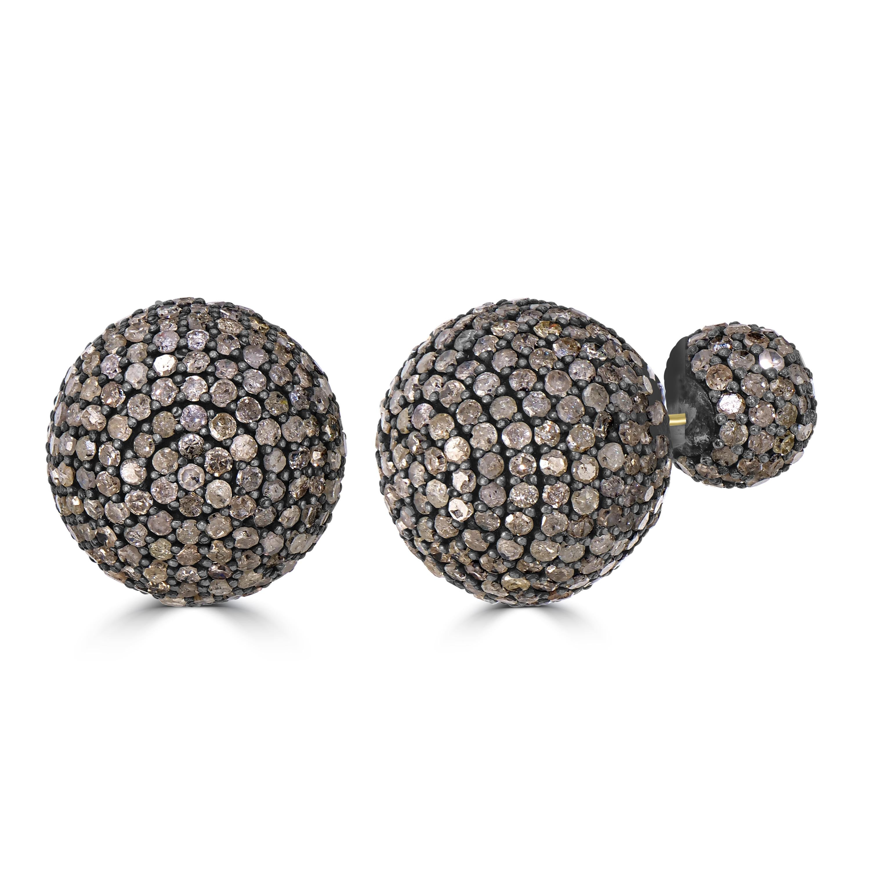 Introducing the Victorian 9.48 Cttw. Diamond Double Globe Stud Earrings—a celestial masterpiece that transcends conventional elegance.

These stud earrings showcase two diamond globes connected by a delicately crafted 18k yellow gold pin, adding a
