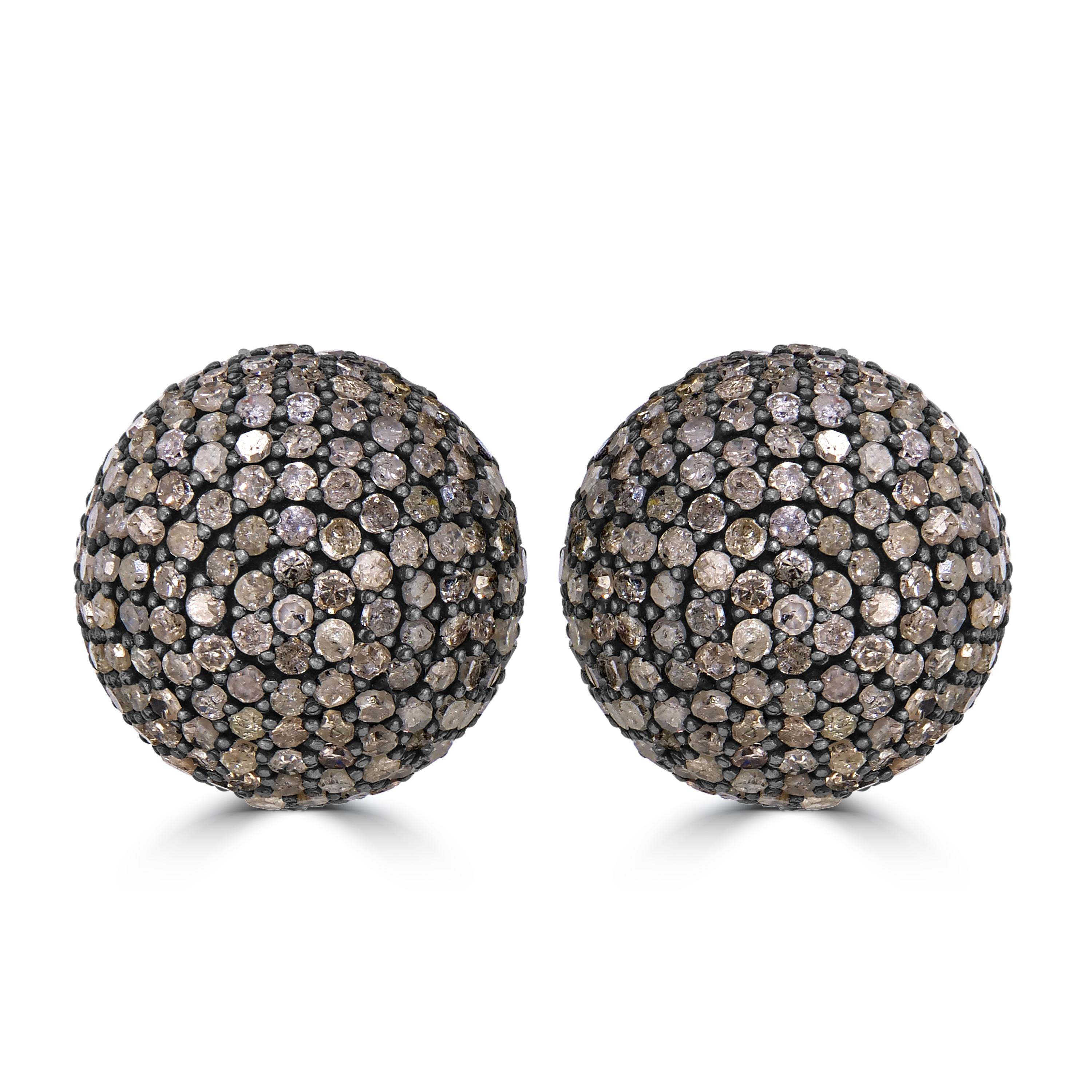 Round Cut Victorian 9.48 Cttw. Diamond Double Globe Stud Earrings  For Sale